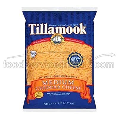 Tillamook Medium Cheddar Cheese Shredded - 5 lb (4 Pack) | Perfect for Tacos, Nachos, Baked Potatoes & Casseroles