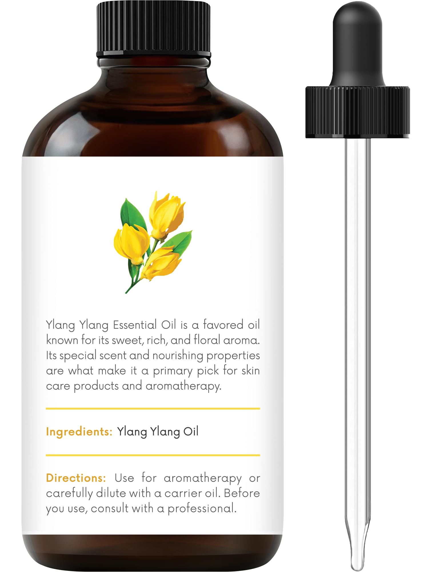 Ylang Ylang Essential Oil - 1 Fl Oz (30ml) - 100% Pure & Natural Therapeutic Grade - Best for Aromatherapy, Diffusers, Massage, Relaxation & Stress Relief
