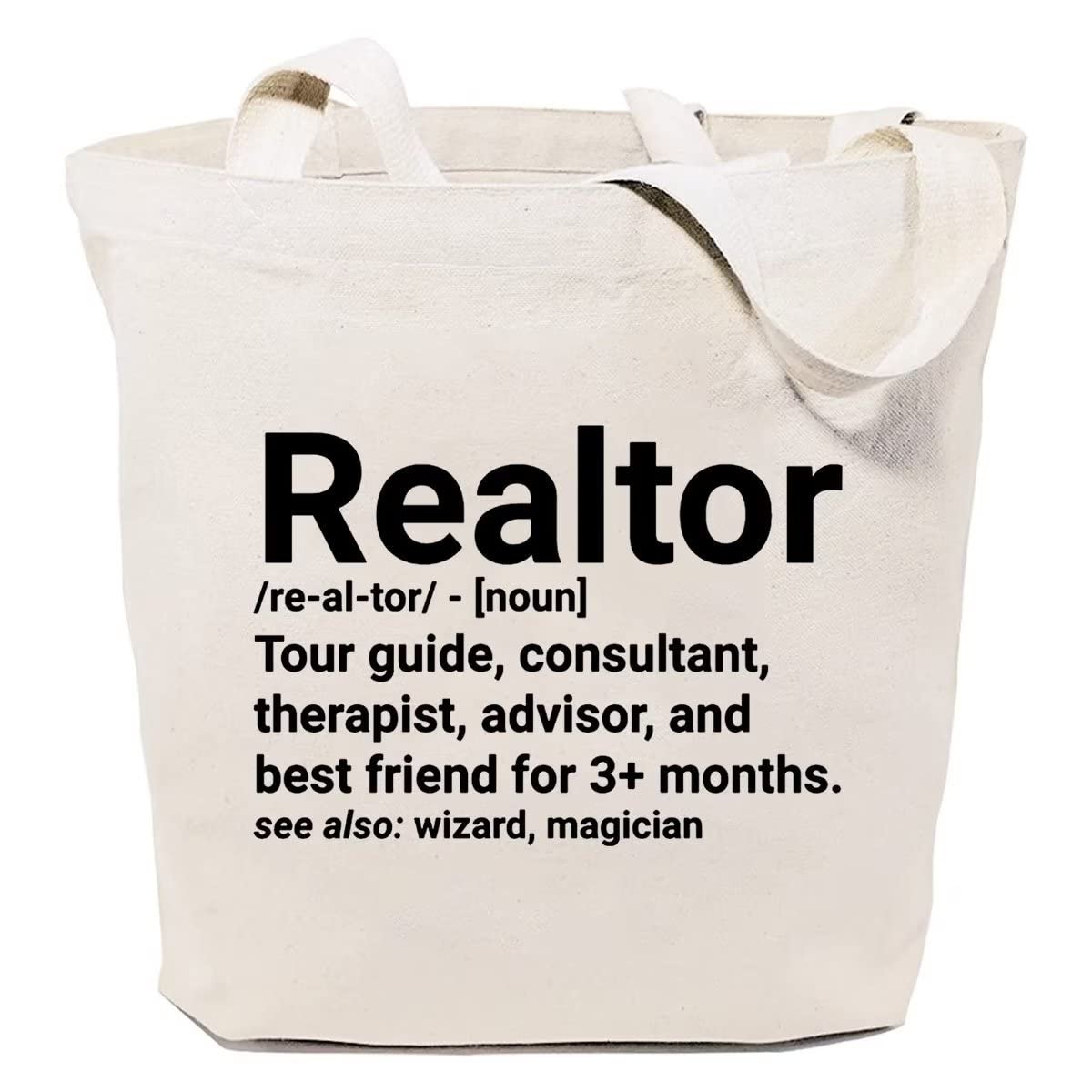 SAUIVD Funny Realtor Definition Canvas Tote Bag - Durable Reusable Grocery Shopping Bag for Women Real Estate Agents - Perfect Gift for Housewarming & Work Commute