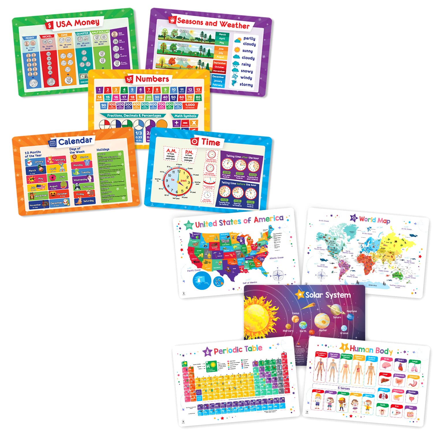 10 Pack Kids Placemats - 2 Sets of 5 Simply Magic Non-Slip Place Mats for Children | Perfect for Dining, Crafts & Learning Activities at Home or School