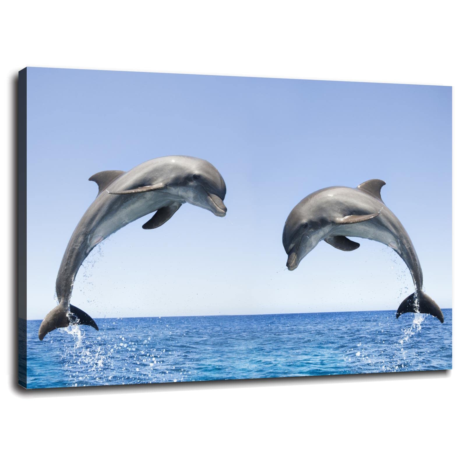 Dolphin Canvas Wall Art - 16x12 Inch Framed Animal Print Poster for Home & Office Decor | Perfect for Living Room, Bedroom, or Beach House