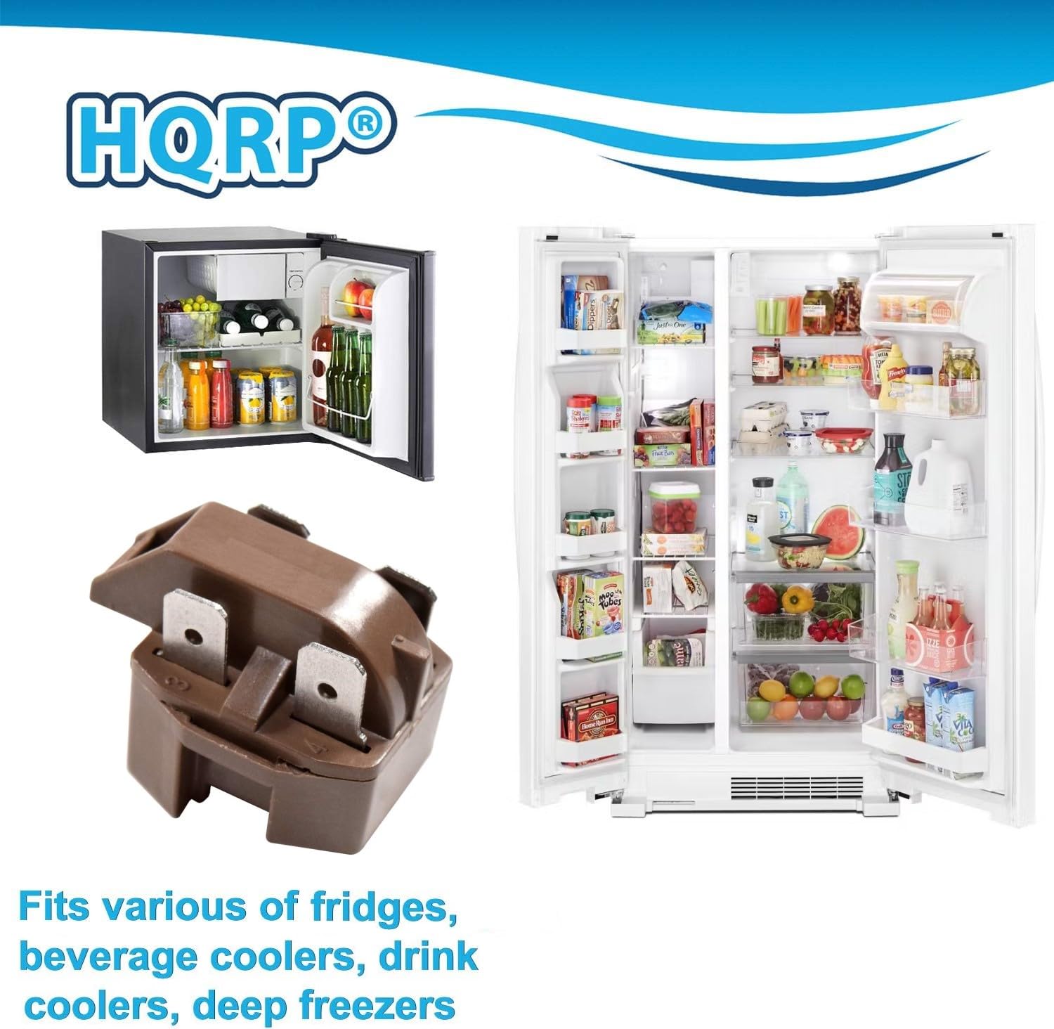 HQRP PTC Start Relay Replacement for Roper Refrigerators - Compatible with RS20CKXAW00, RS22AMXVW00, RS25AGXNQ00, RT14DKXKZ00, RT16DKXKQ03, RT18AKXKQ00, RT21AKXKQ01, RT21SKXLQ01, RT21SKXLQ02 - Perfect for Home Appliance Repair and Maintenance