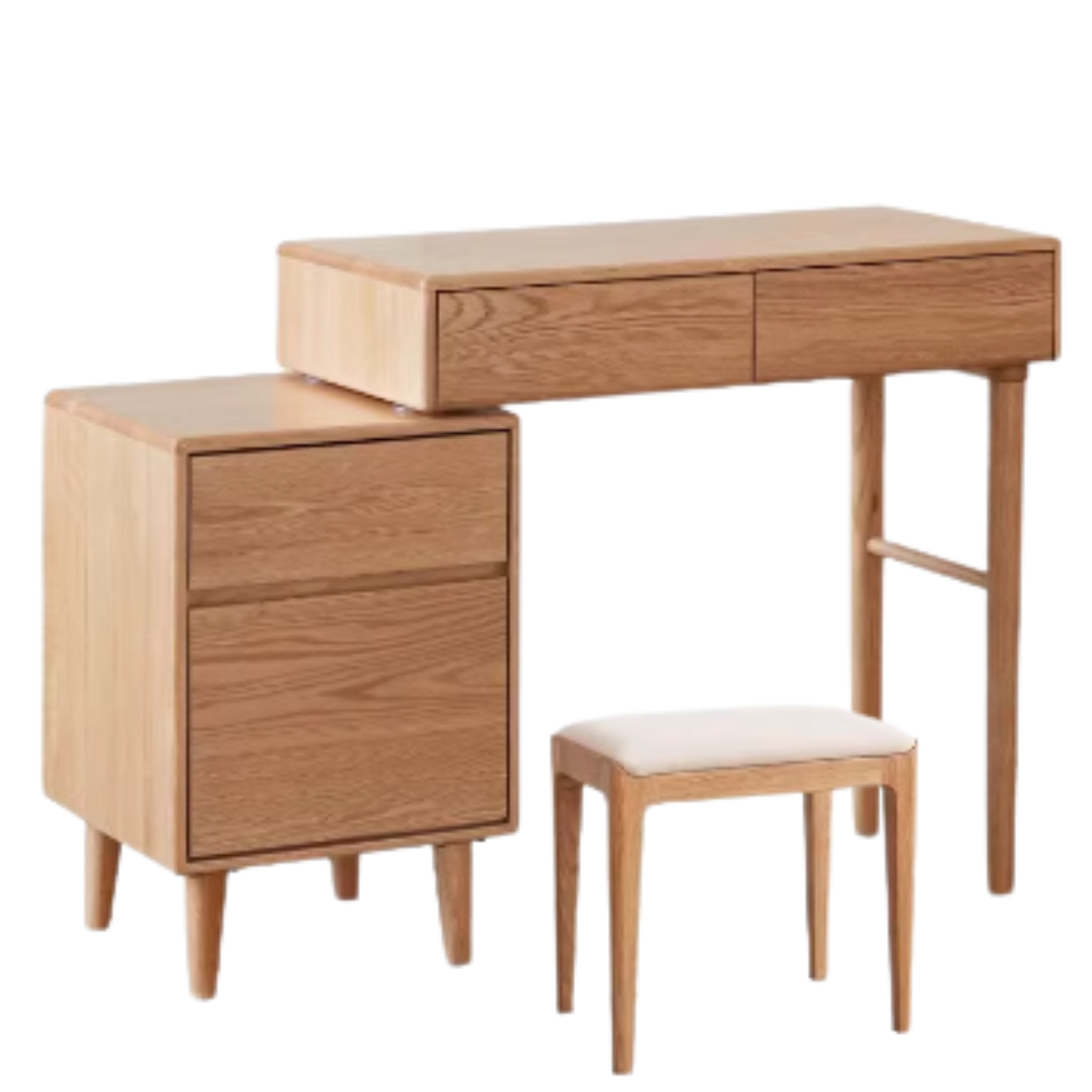 32.2-44.4x15.7x29.9 inch / 82-113x40x76 cm / Natural wood color / Single-leg table + Drawer cabinet + makeup stool