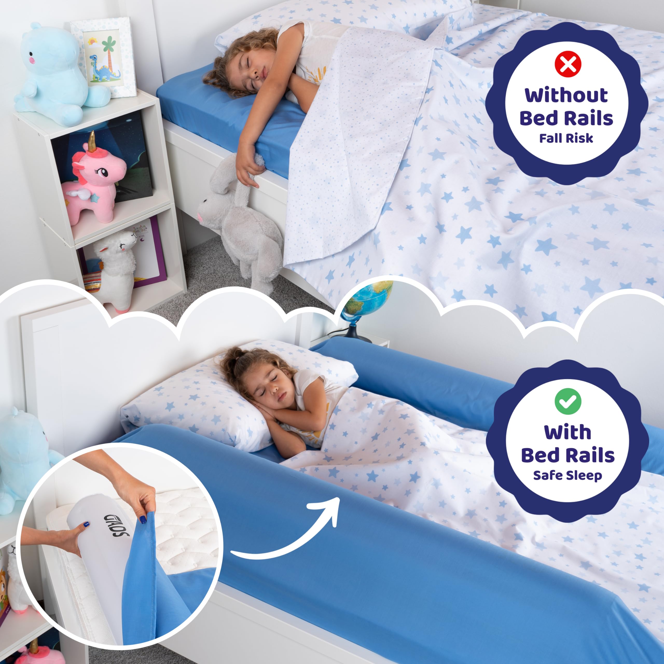 2-Pack Inflatable Bed Rail for Toddlers & Kids - Travel Safe Bed Bumpers - Blow Up Bed Guard for Twin, Full, Queen & King Size Beds - Perfect for Home, Hotels & Road Trips
