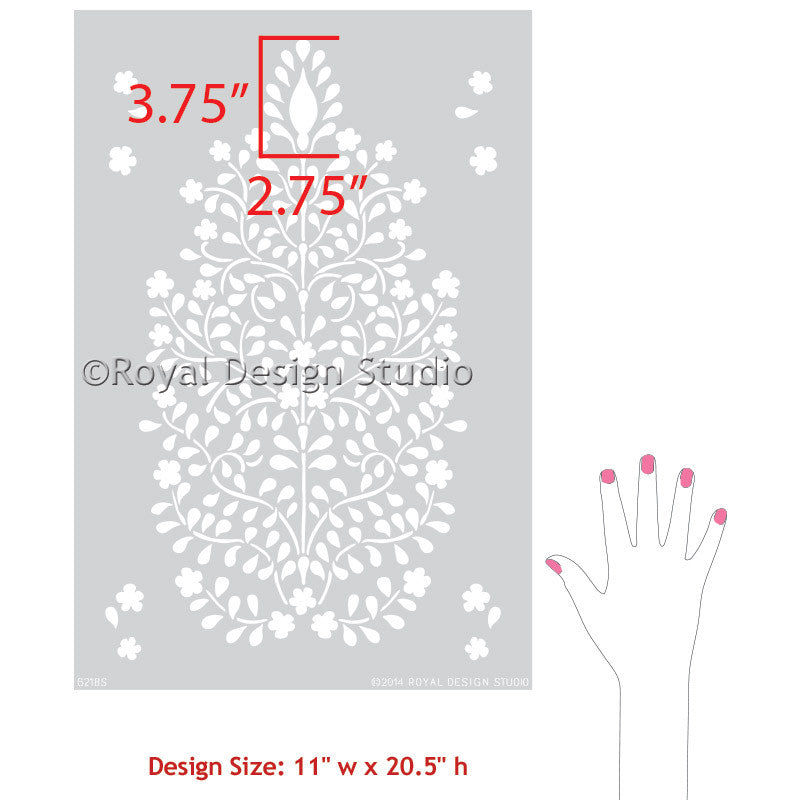 Persian Garden Damask Wall Stencil - Reusable DIY Painting Template for Home Decor, Bedroom, Living Room & Nursery - Floral Pattern Wall Art Design