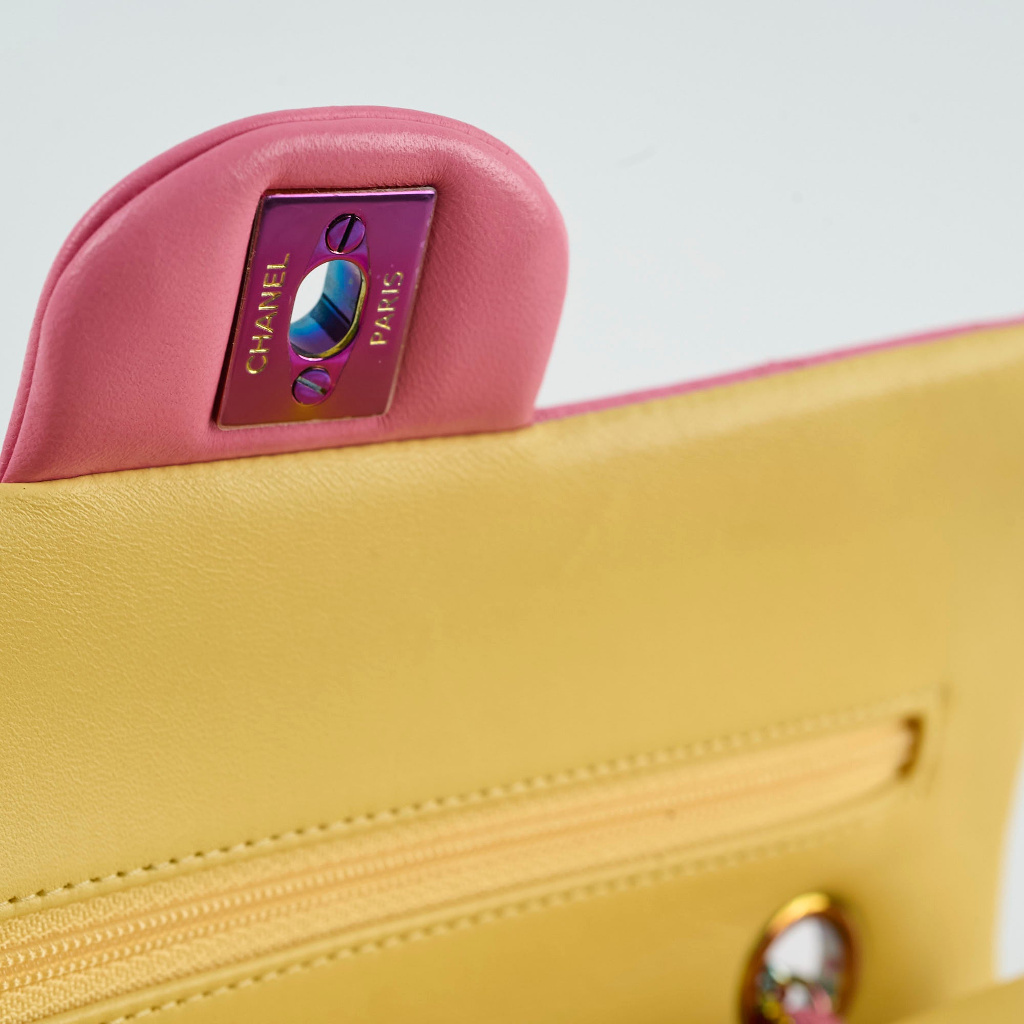 Chanel Small Double Classic Flap Bag in Pink & Yellow | Luxury Designer Crossbody Purse for Women | Perfect for Date Night & Special Occasions