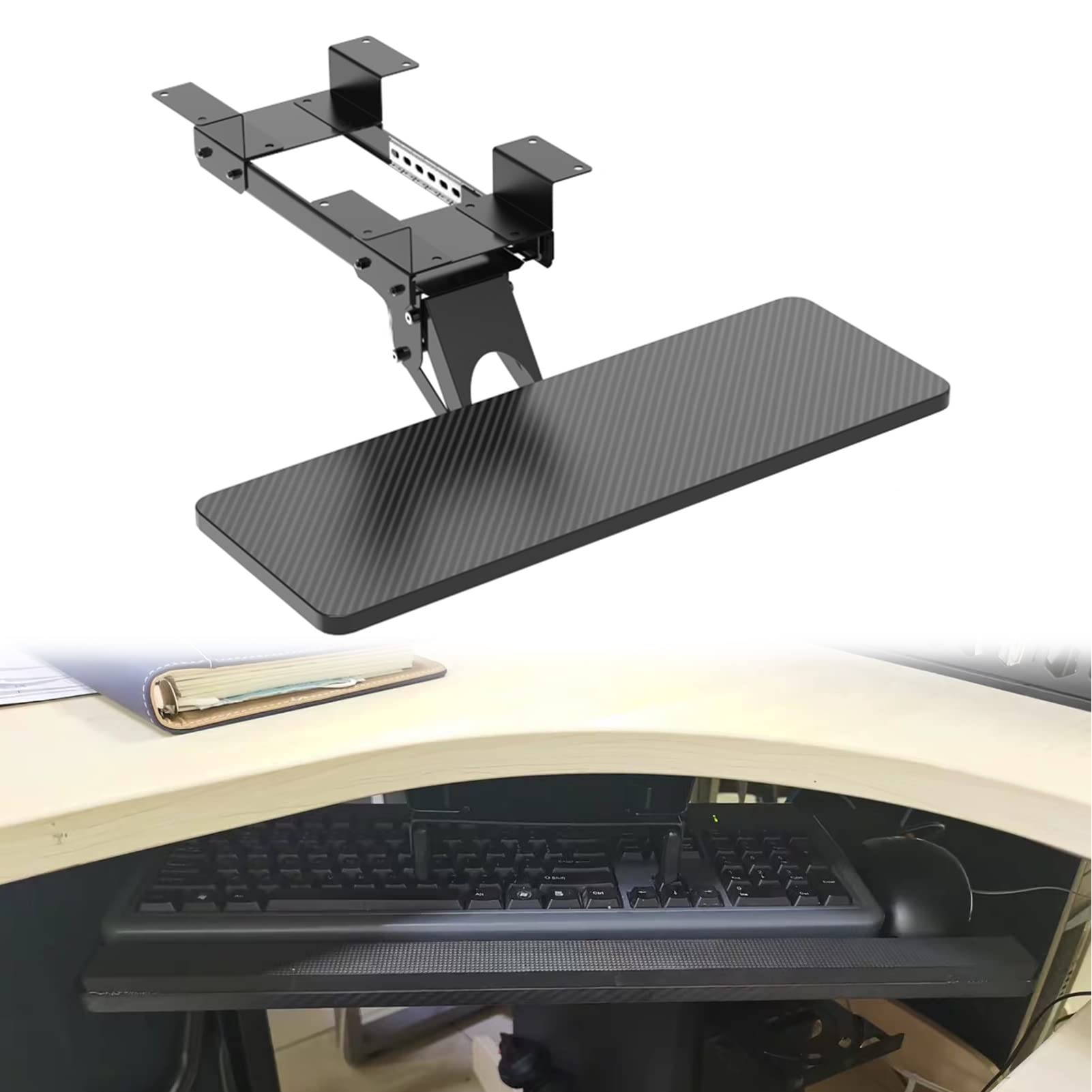 Ergonomic Adjustable Keyboard Tray with Mouse Platform - 75cm (29.5in) Wide Computer Desk Drawer for Office & Home - Comfortable Arm Rest Support for Typing, Gaming & Workstation Setup