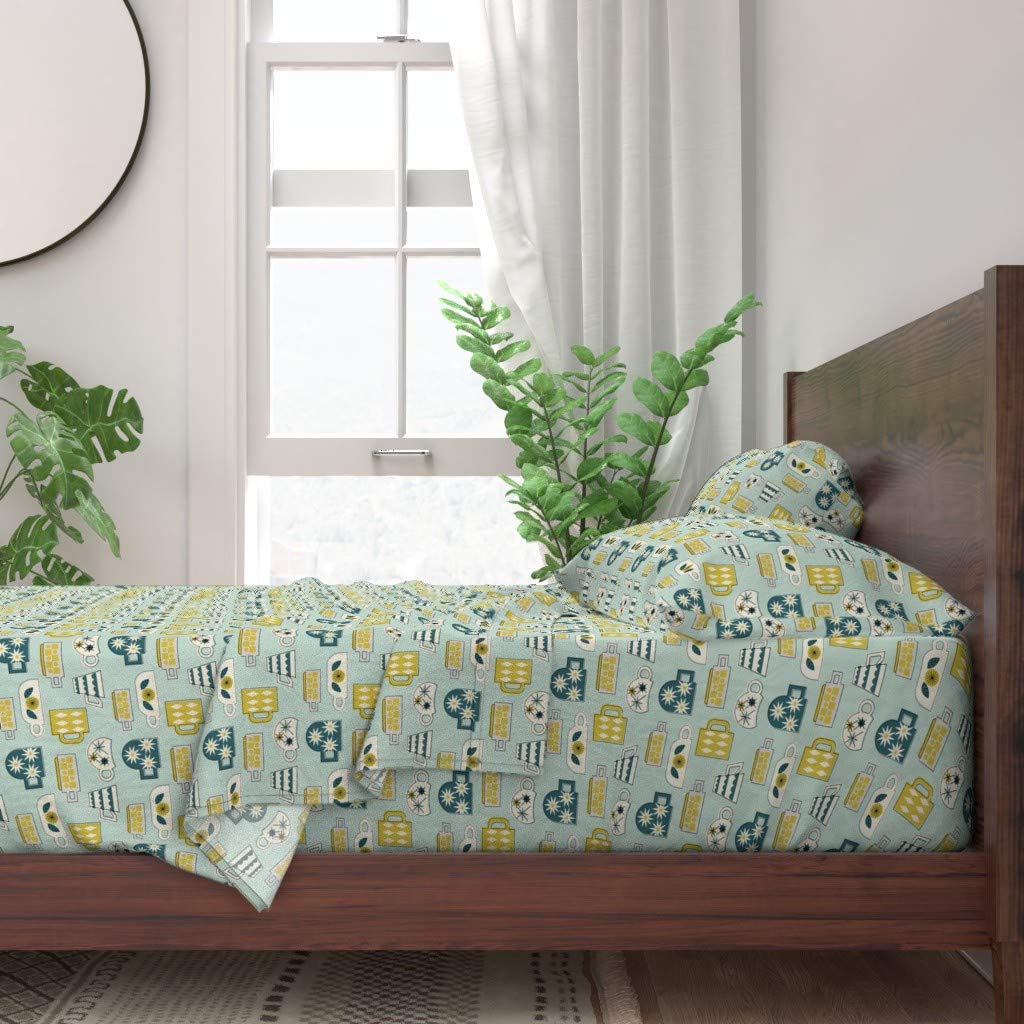 Retro Coffee Mug Print 100% Cotton Twin Sheet Set - 3pc Vintage Kitchen & Mid Century Style Custom Bedding for Cozy Home Decor & Gift Ideas