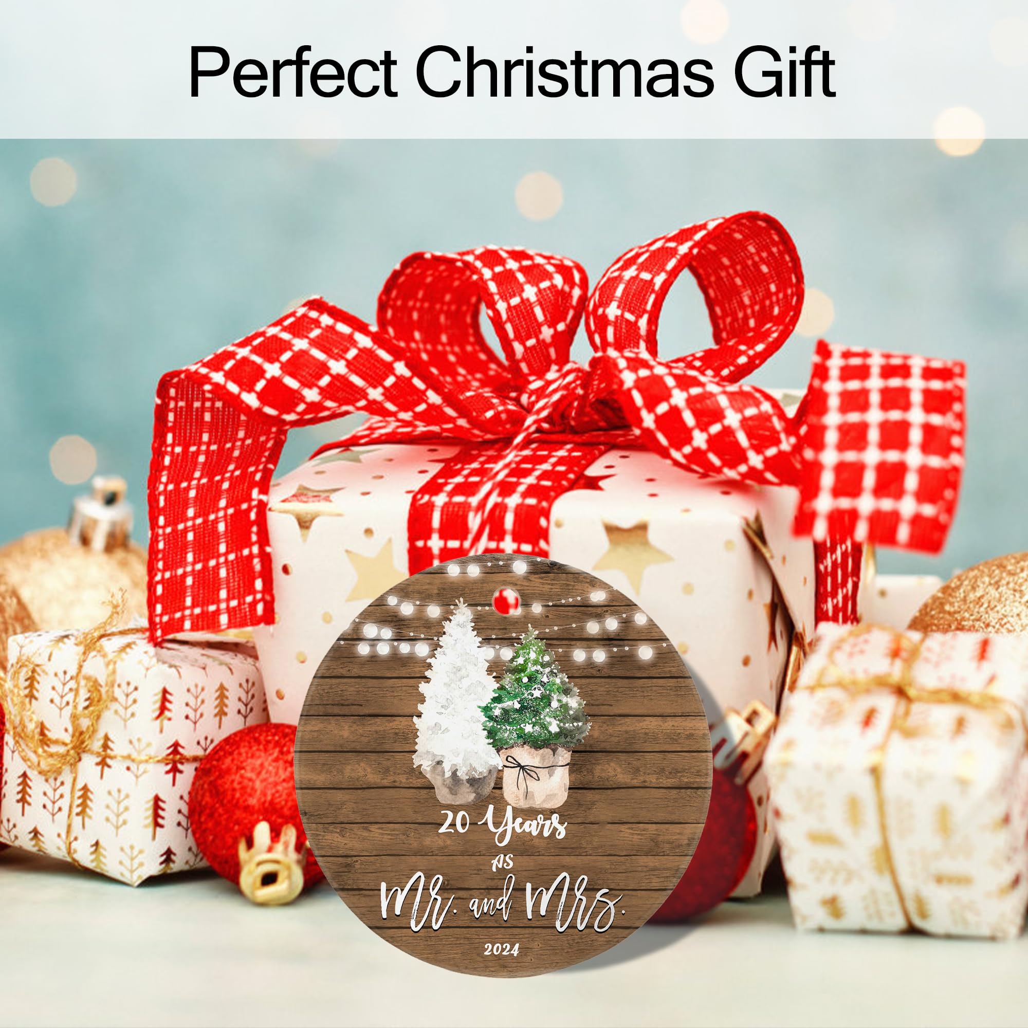 20th Anniversary Gifts for Couples - Ceramic Keepsake Ornament with Ribbon & Gift Box - Perfect for 20 Year Wedding Anniversary, Christmas Decorations & Romantic Celebrations