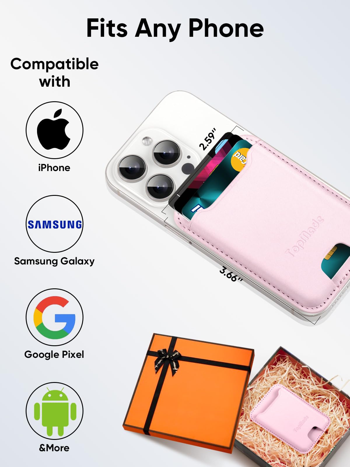 Premium Leather Phone Card Holder with Strong 3M Adhesive - RFID Blocking Wallet Sticker for iPhone, Samsung & Android - Holds 4 Cards (Pink) - Perfect for Travel, Shopping & Everyday Convenience