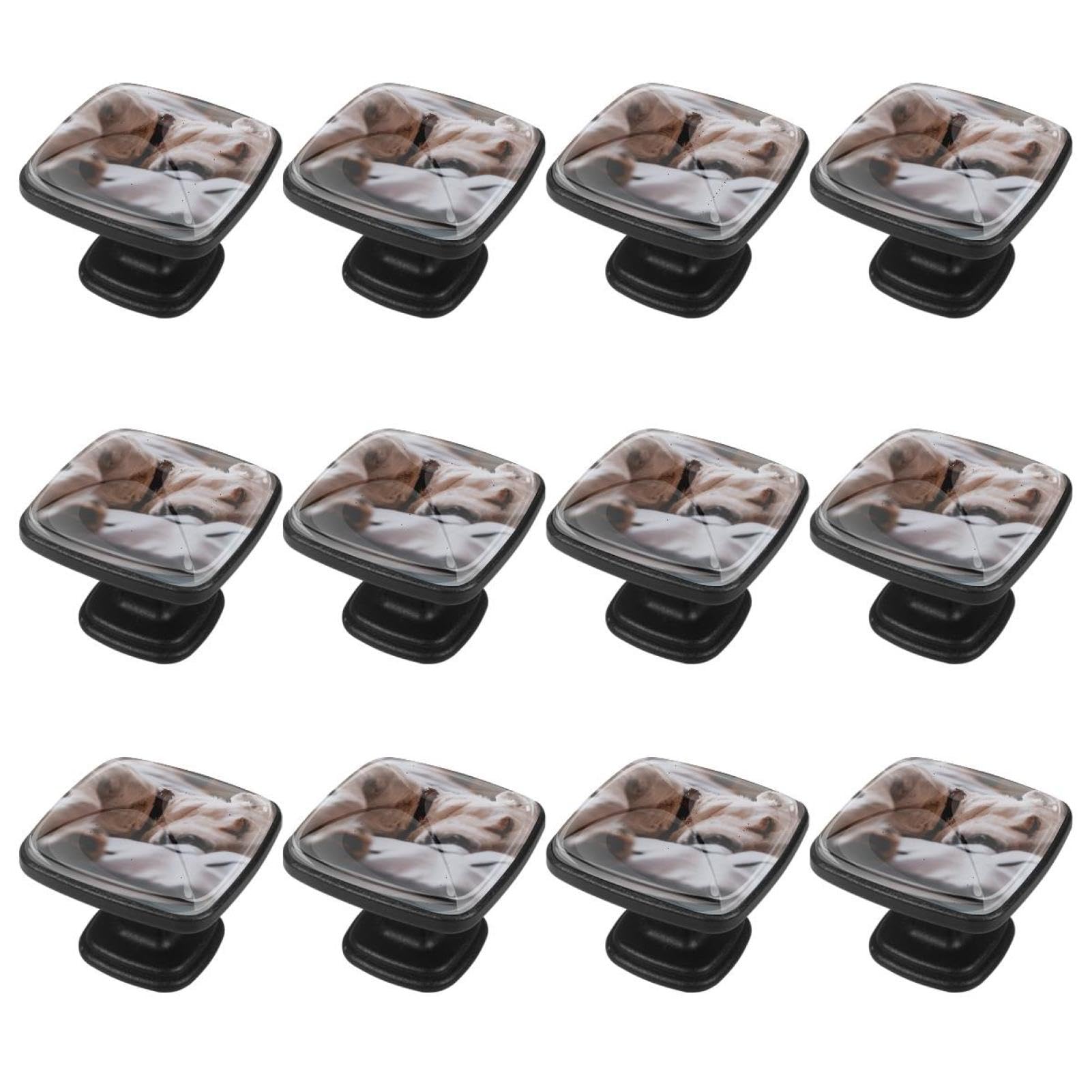 12Pcs White Dog Cabinet Handles - Drawer Knobs for Dresser, Kitchen & Bathroom - Cute Sleeping Dog Picture Design for Home Decor & Furniture Upgrade