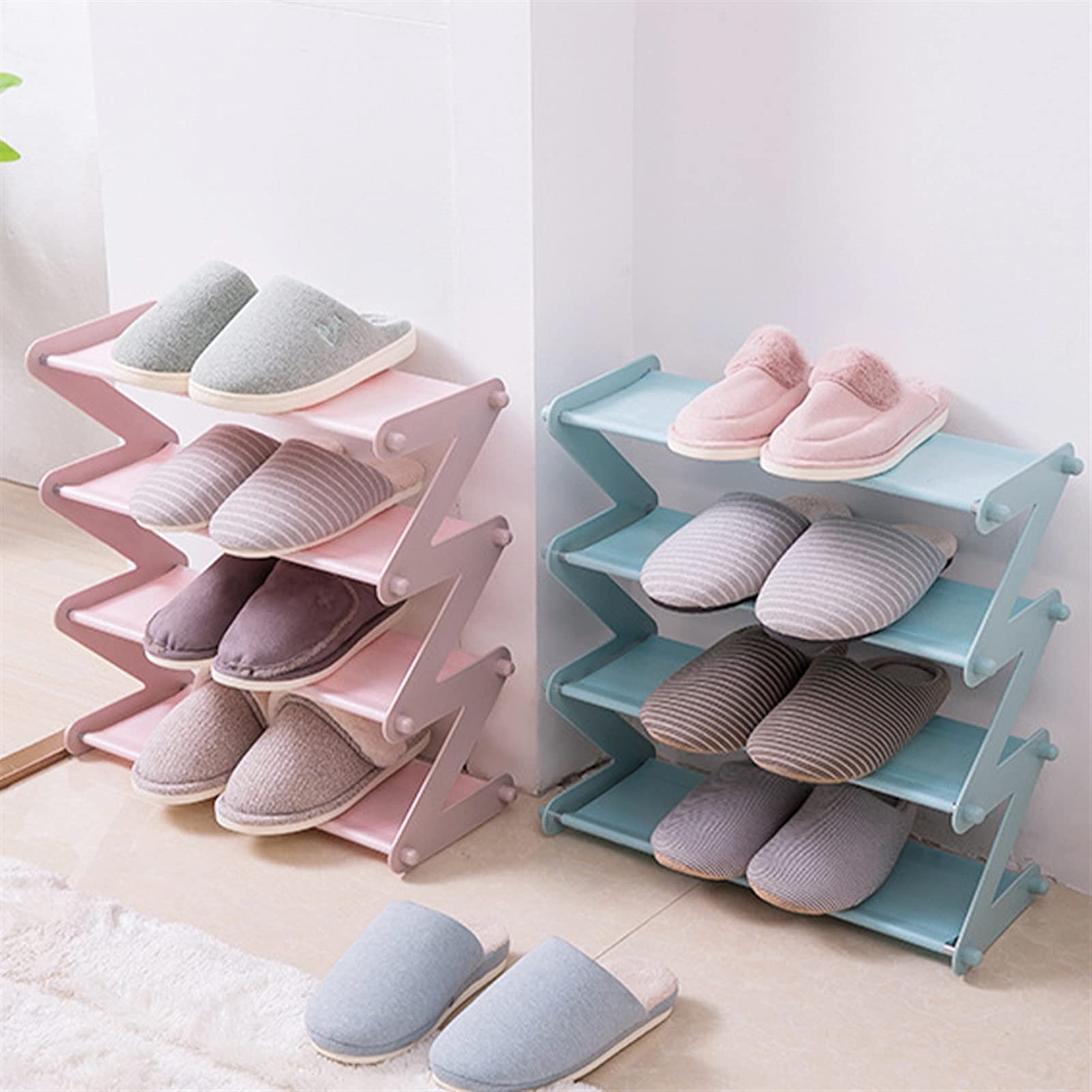 Multifunctional Stackable Shoe Rack - 5-Tier Stainless Steel Storage Organizer for Shoes, Books, Plants & Home Decor | Space-Saving Dorm Room Shelf (Pink) | Perfect for Small Spaces & Closet Organization