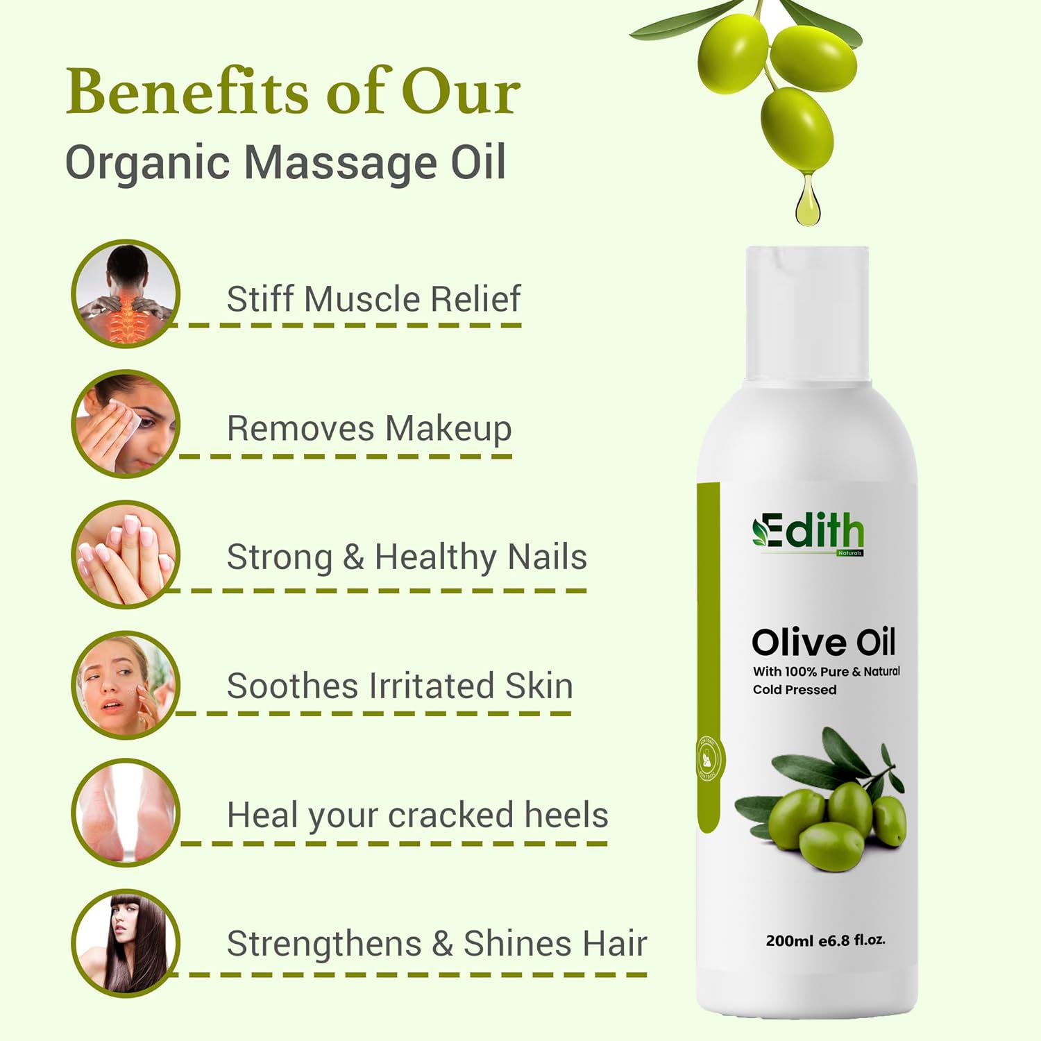 100% Pure Cold Pressed Olive Oil for Hair & Skin Care - 200ml | Natural Moisturizer for Men & Women | Perfect for Massage, DIY Beauty & Cooking