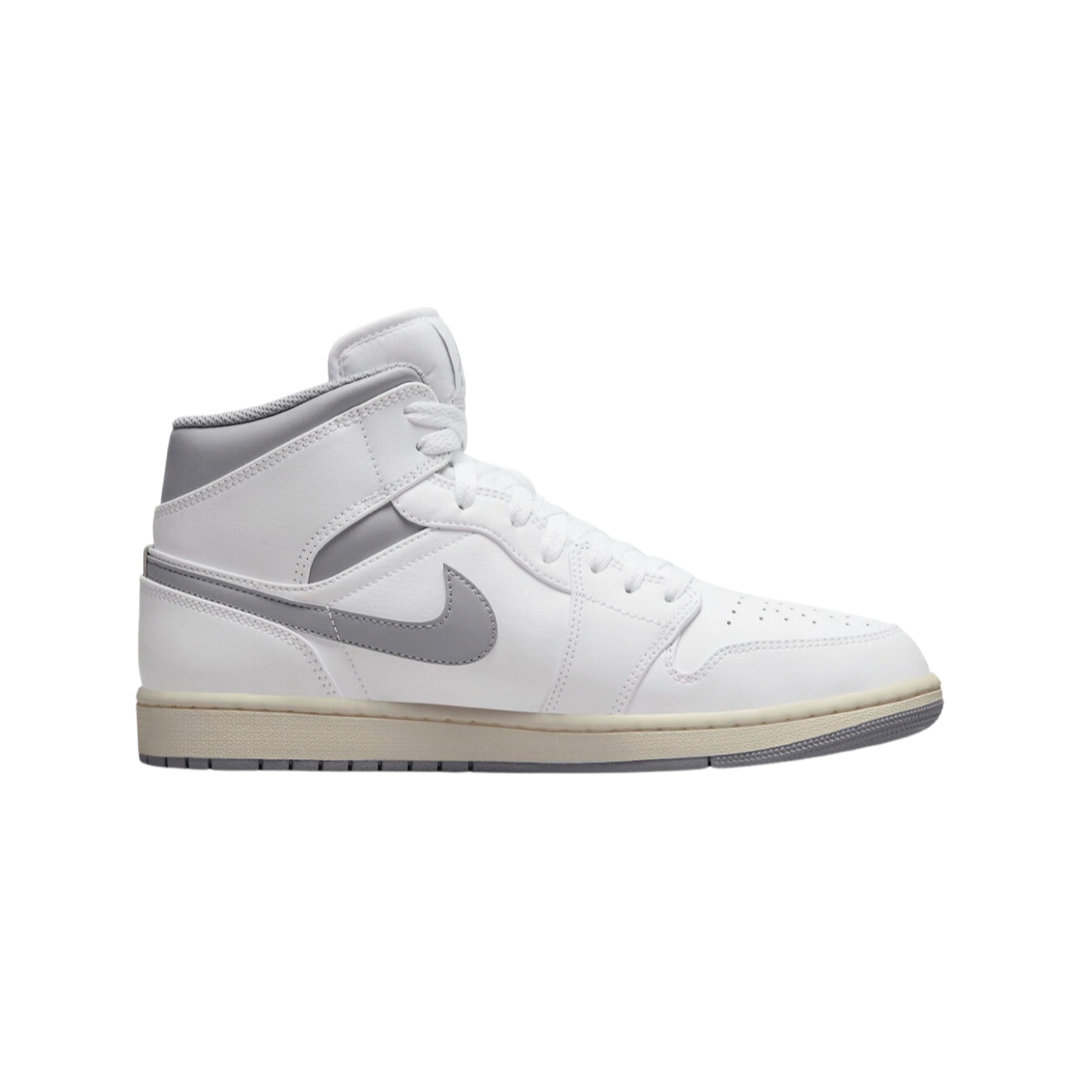 Air Jordan 1 Mid GS Sneakers - White & Stealth Grey Basketball Shoes for Women & Girls - Perfect for Casual Wear, Sports & Street Fashion