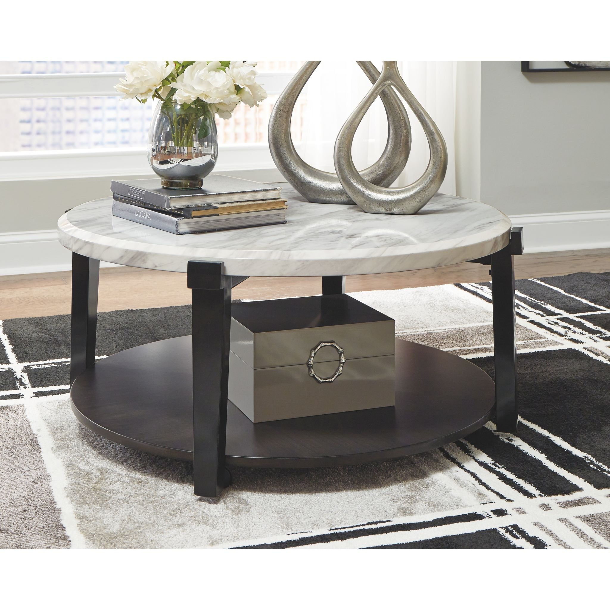 Ashfair Modern Coffee Table - Dark Brown & White Finish - Perfect for Living Room, Lounge, or Office Decor
