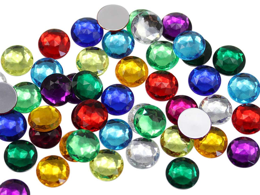 Allstarco 15mm Flat Back Round Acrylic Rhinestones - 120pcs Assorted Colors Plastic Gems for Jewelry Making, Costume Accessories, Cosplay Decorations | Perfect for DIY Crafts, Nail Art, Clothing Embellishments & Home Decor