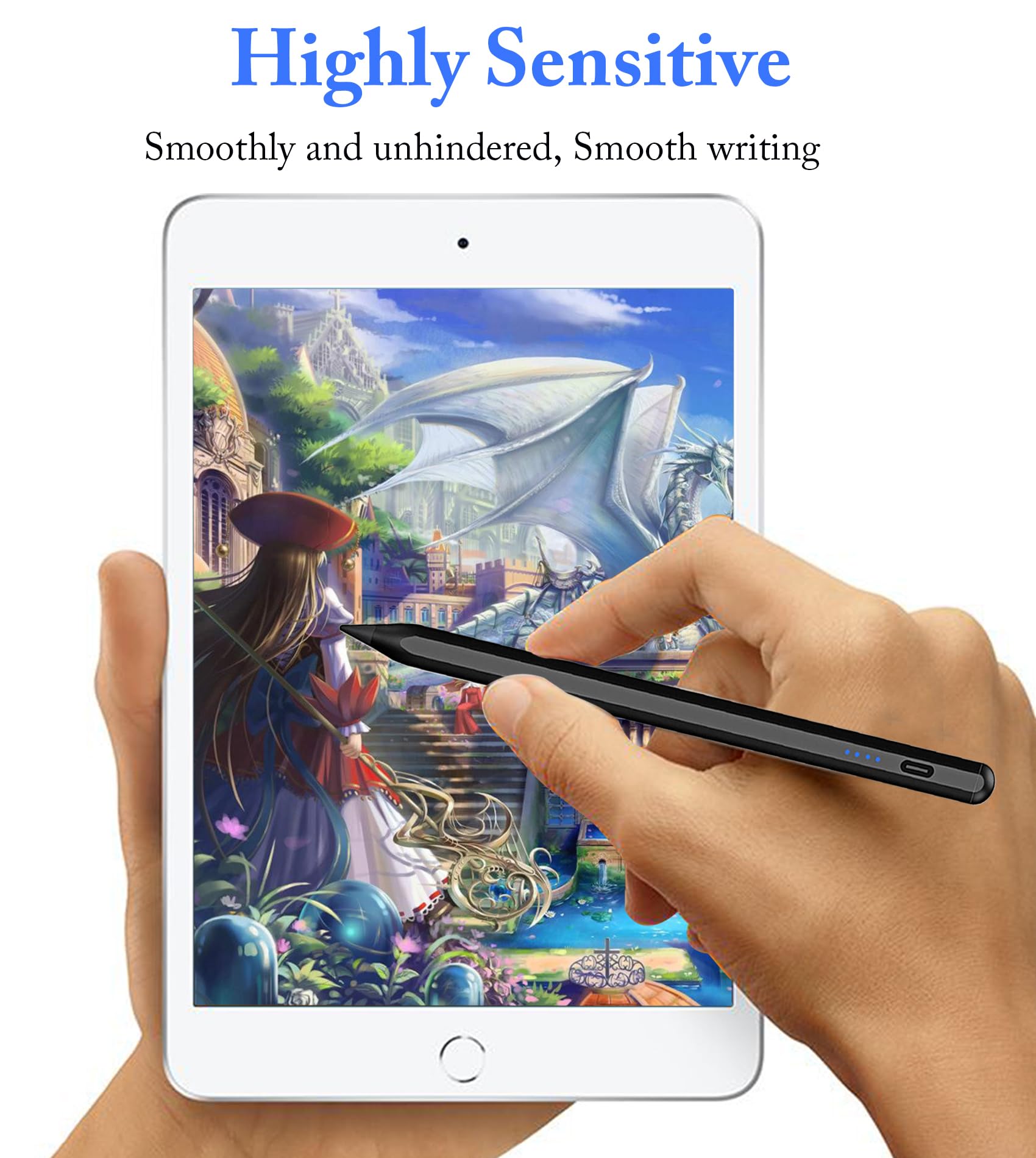 DOGAIN Active Stylus Pen for iPad/iPhone/Android - Rechargeable Magnetic POM Tip Stylus for Touch Screens (iPad Pro/Air/Mini & More) - Perfect for Drawing, Note-Taking & Digital Art