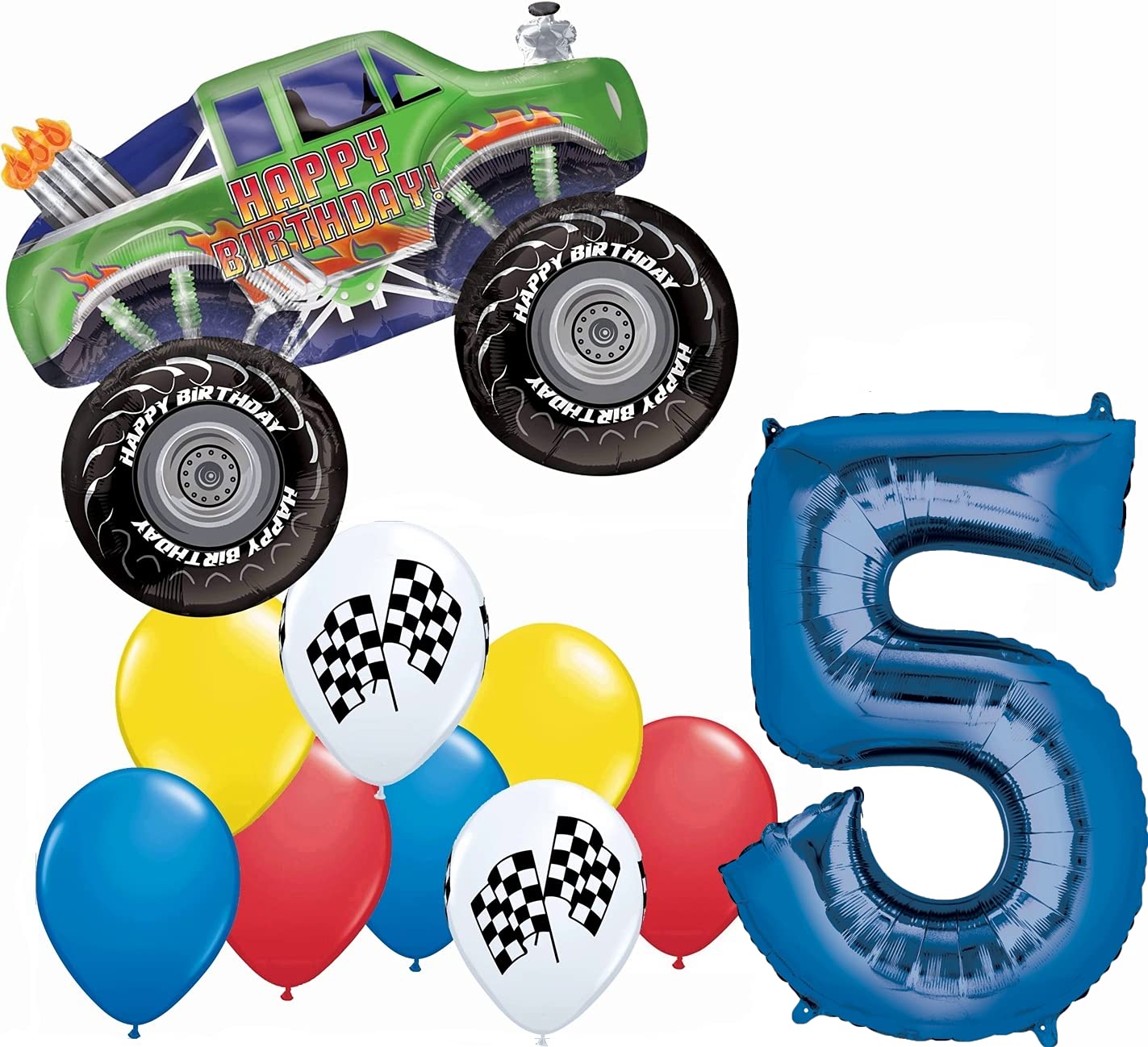 Monster Truck 5th Birthday Party Decorations - 10pc Balloon Bouquet Set for Boys' Birthday Party, Baby Shower & Themed Events