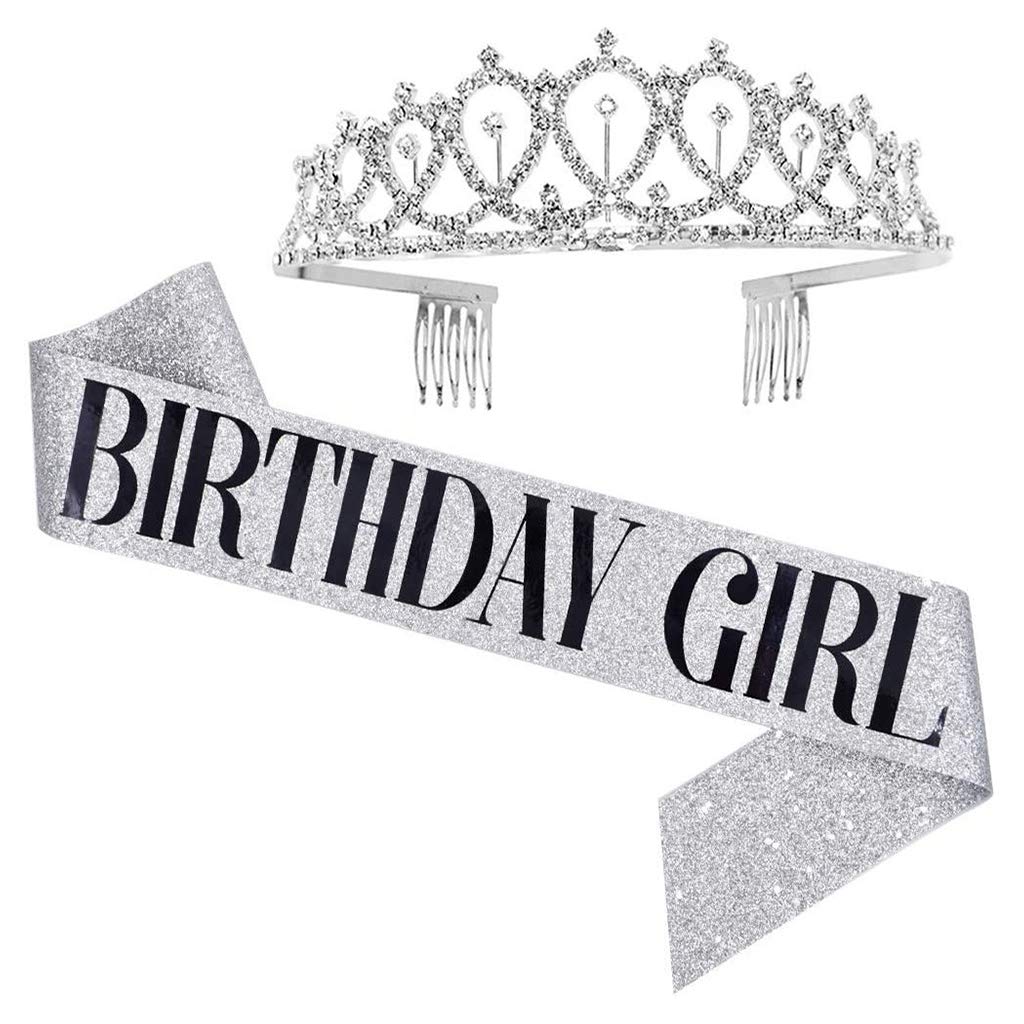 Hibye Birthday Crowns for Women - CIEHER Rhinestone Tiara & Queen Sash Set, Elegant Birthday Party Accessories for Bachelorette, Bridal Shower, Birthday Celebrations