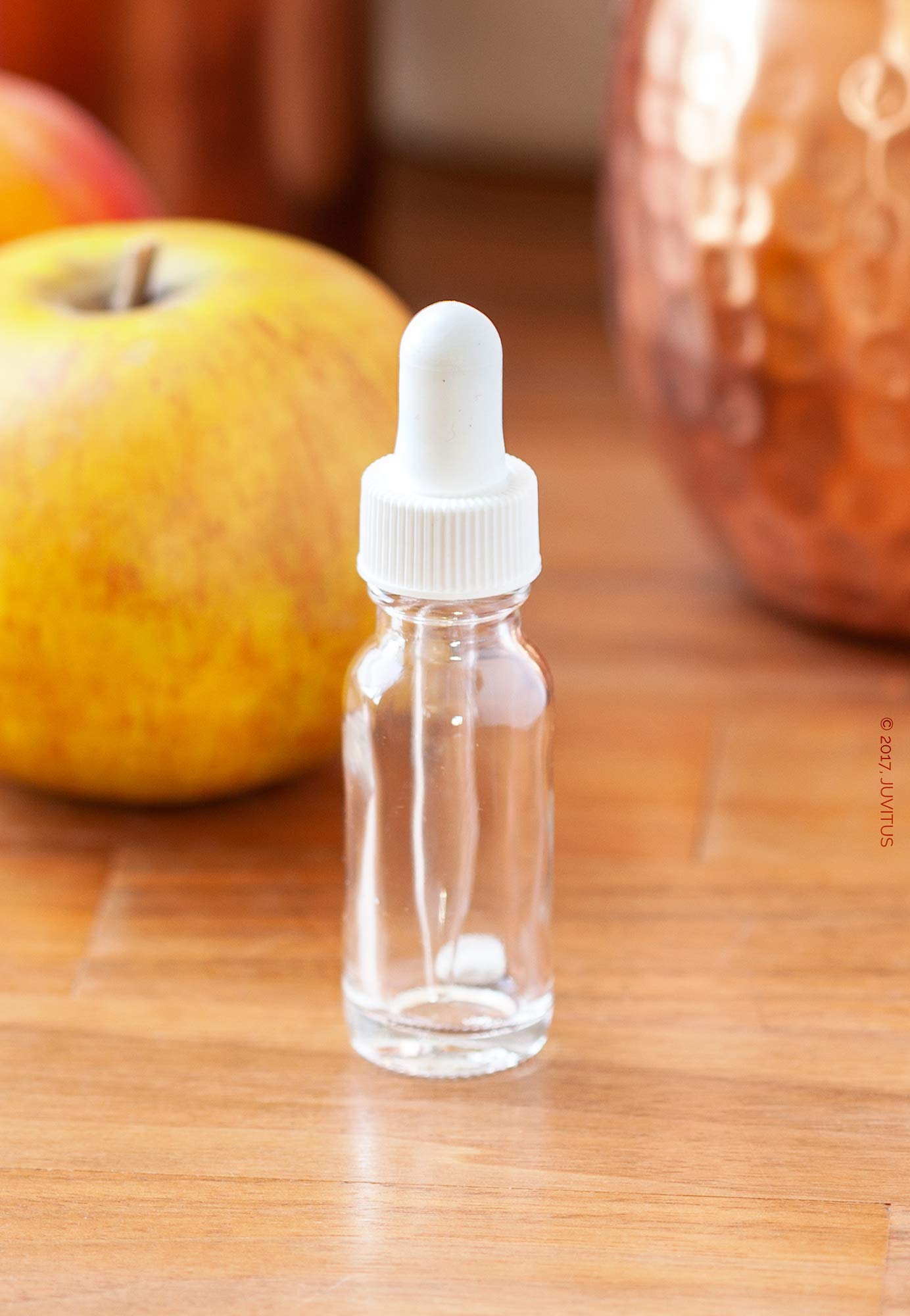 JUVITUS 12 Pack 0.5 oz (15 ml) Clear Glass Boston Round Bottles with White Dropper Caps & Funnel - Essential Oil, DIY Beauty, Travel Size Liquid Storage for Aromatherapy, Perfume, and Skincare Products