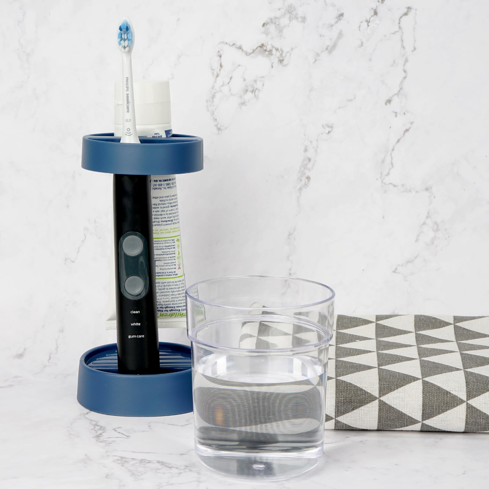 Adjustable Toothbrush Holder Stand for Bathroom - Universal Fit for Electric & Manual Toothbrushes with Toothpaste Storage & Cup - Blue - Perfect for Organized Countertops & Travel Use