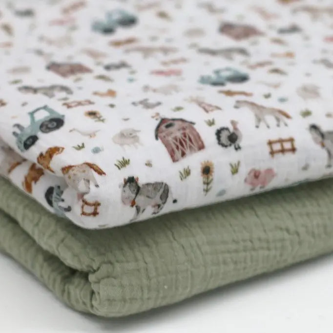 Farm Life Style Soft Double Gauze Fabric - Perfect for Baby Clothes, Dresses & Home Decor