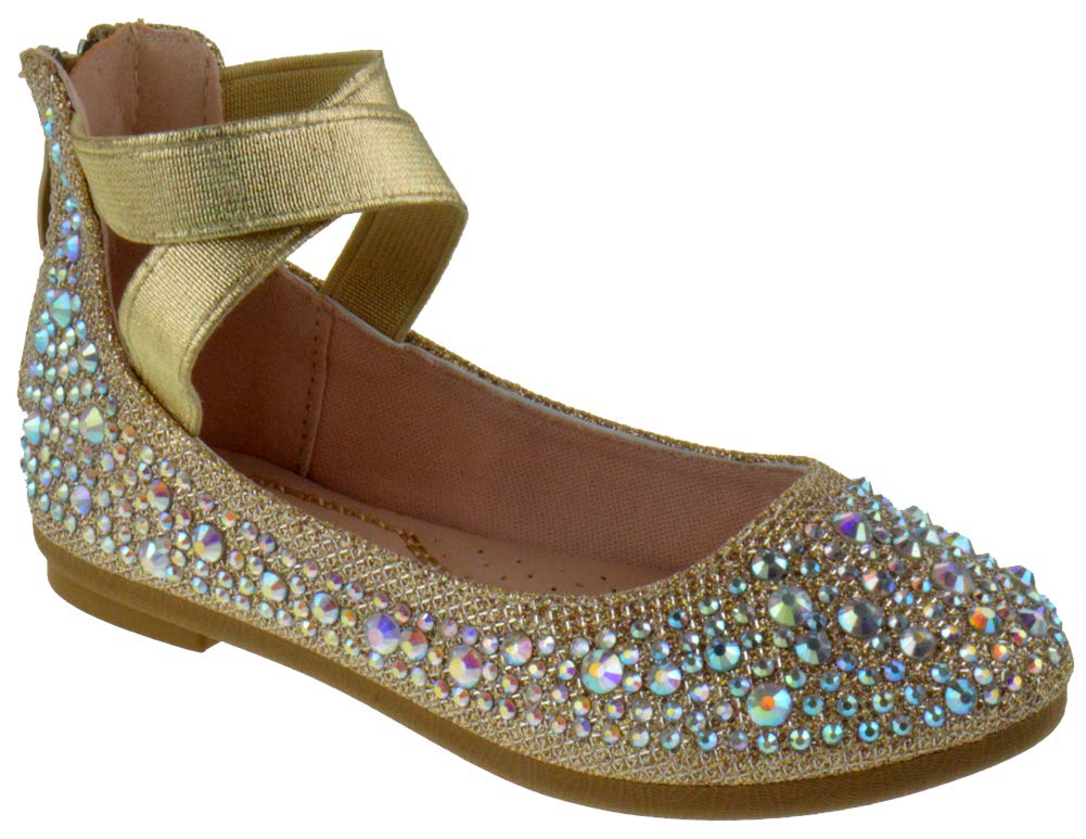 **Larissa 83K Rhinestone Ballerina Flats for Little Girls – Sparkly Elastic Strap Ballet Shoes for Dance Class, Party & Special Occasions**