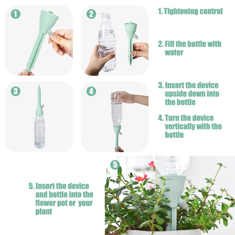 Self Watering Spikes for Plants - 6 Pack Adjustable Drip Irrigation Stakes, Automatic Plant Watering System for Indoor & Outdoor Potted Plants, Vacation Plant Care Solution - Perfect for Home, Office, Garden and Travel Use