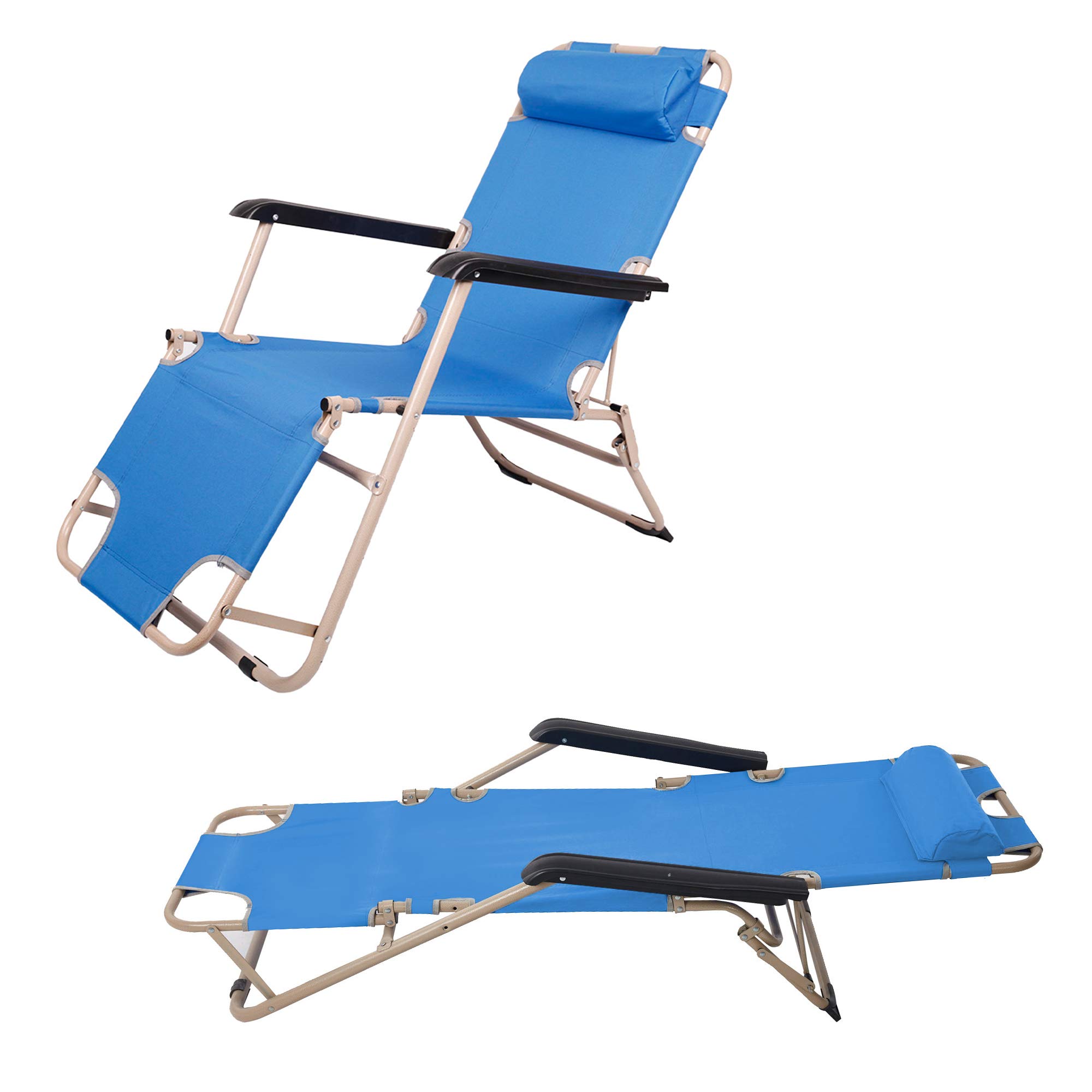 LUCKYERMORE 2-in-1 Folding Reclining Chair & Cot Set - Portable Lounge Chair for Outdoor, Beach, Pool, Camping - 60