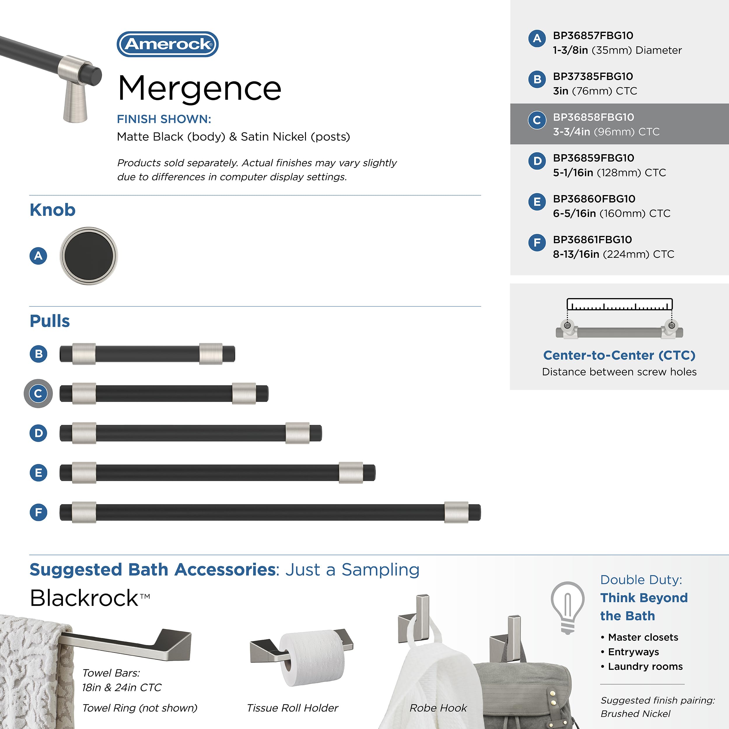 Amerock Mergence 3-3/4 inch (96mm) Center-to-Center Cabinet Pulls - Matte Black & Satin Nickel Drawer Handles (1 Pack) - Perfect for Kitchen Cabinets, Bathroom Vanities & Furniture Hardware Upgrade