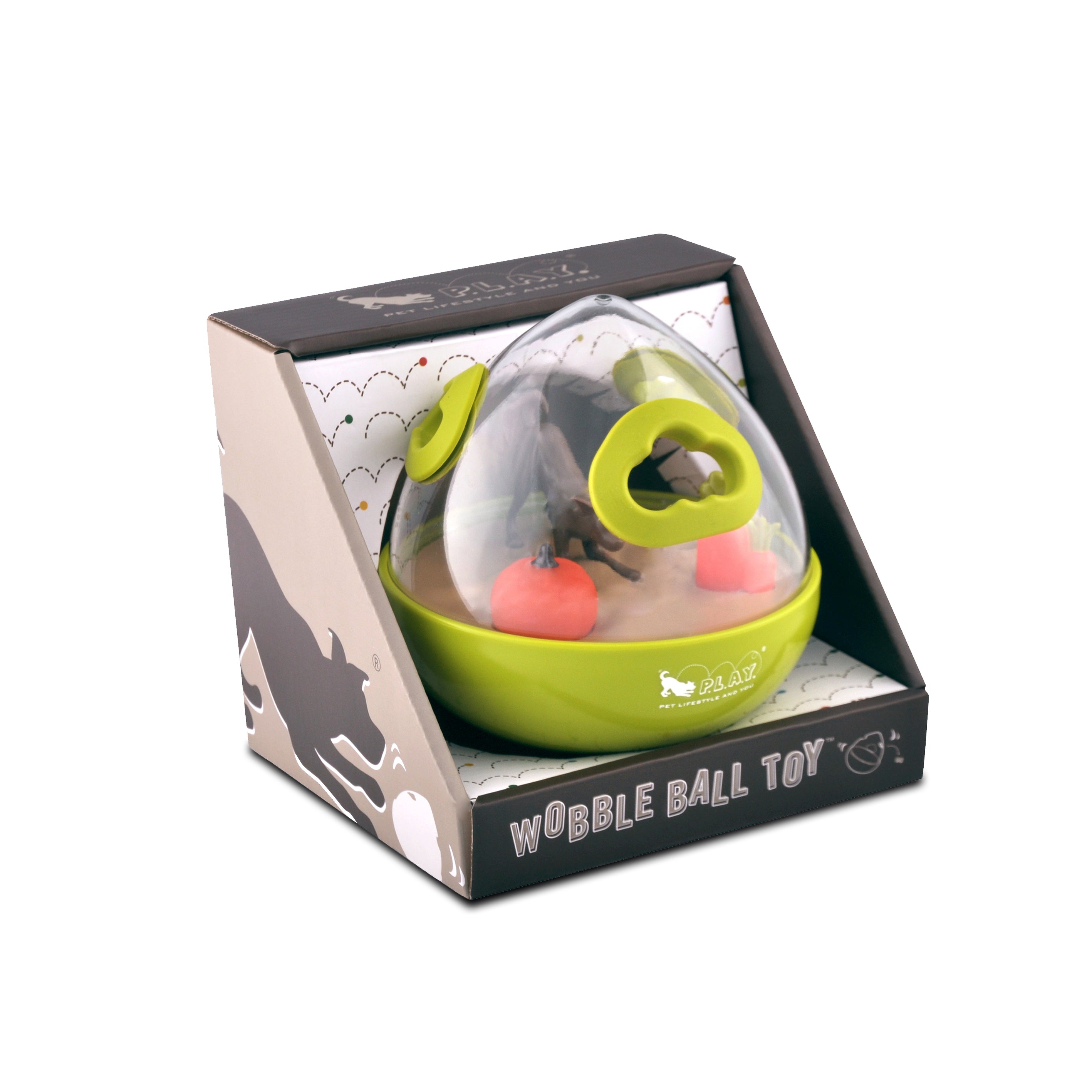 **Interactive Wobble Ball Dog Toy with Treat Dispenser - Green | Pet P.L.A.Y. | Fun Puzzle Game for Training & Mental Stimulation**    (Note: I kept 