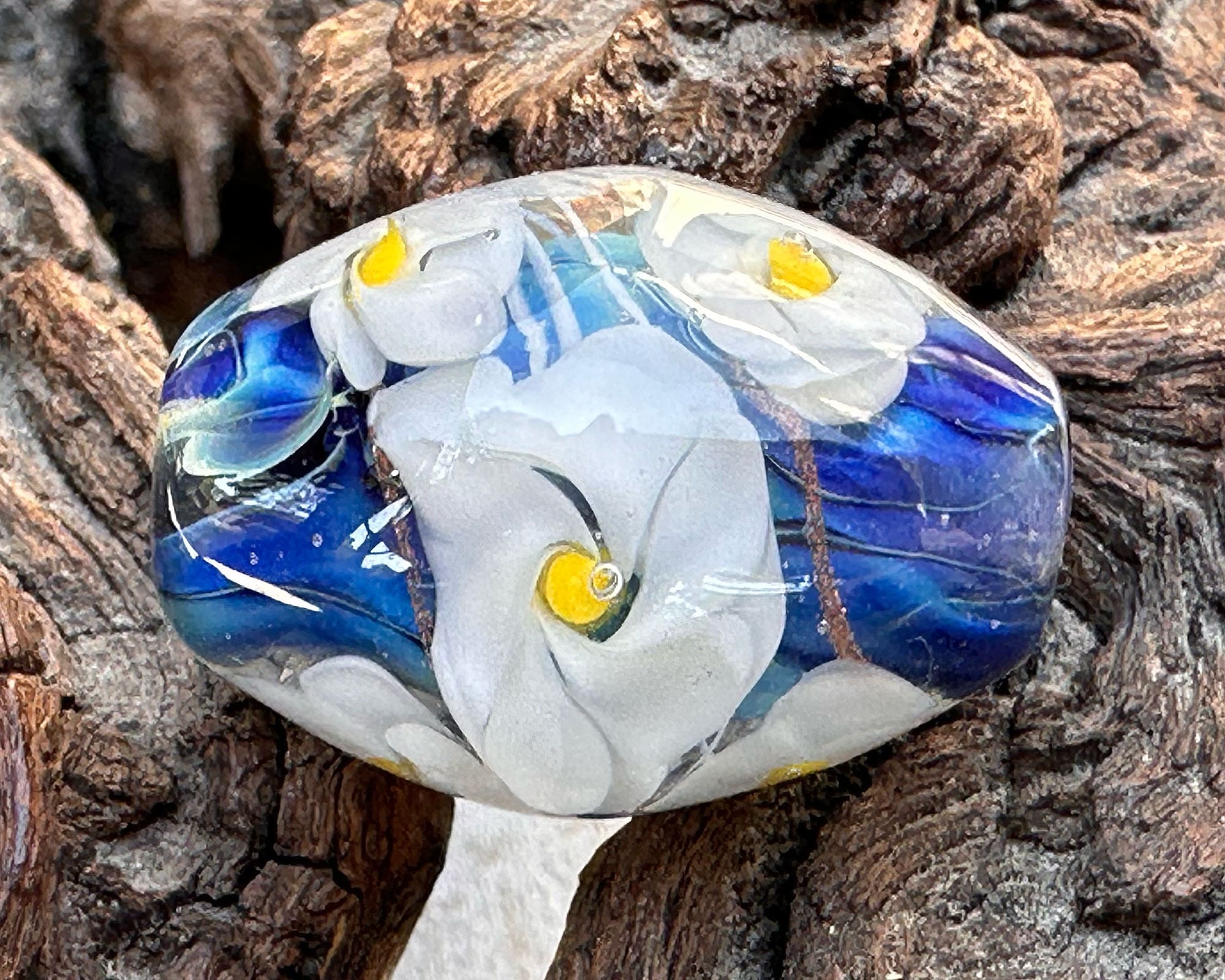 Handmade Blue Floral Lampwork Glass Focal Bead for Jewelry Making - DIY Necklace, Bracelet & Earring Designs - Perfect for Bohemian & Artisan Craft Projects