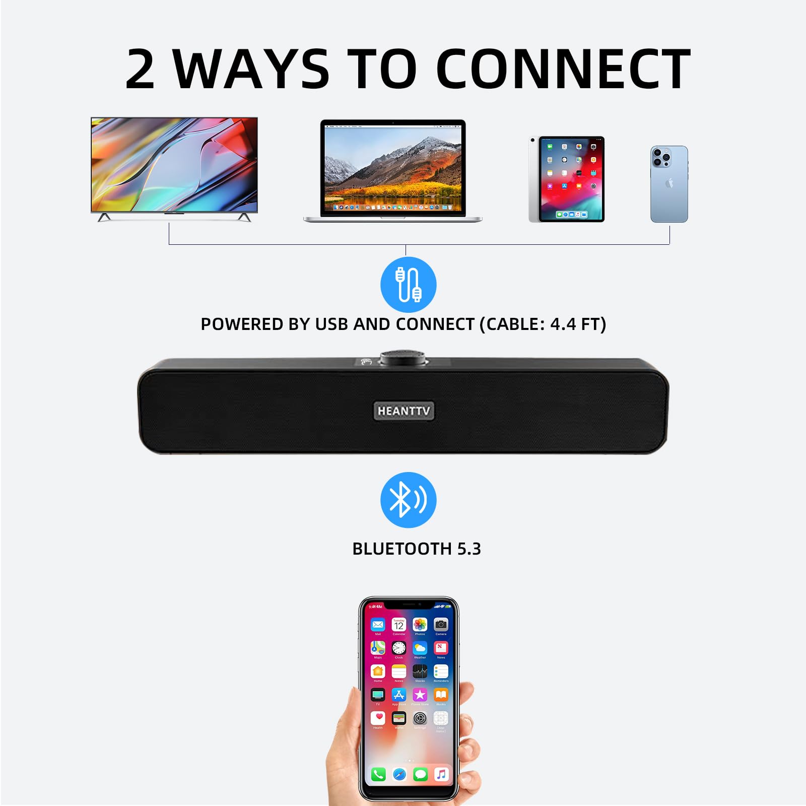 USB PC Speakers with Volume Control - Stereo Sound Bar for Monitor, Laptop, PS5 & Smartphones - Perfect for Gaming & Home Office