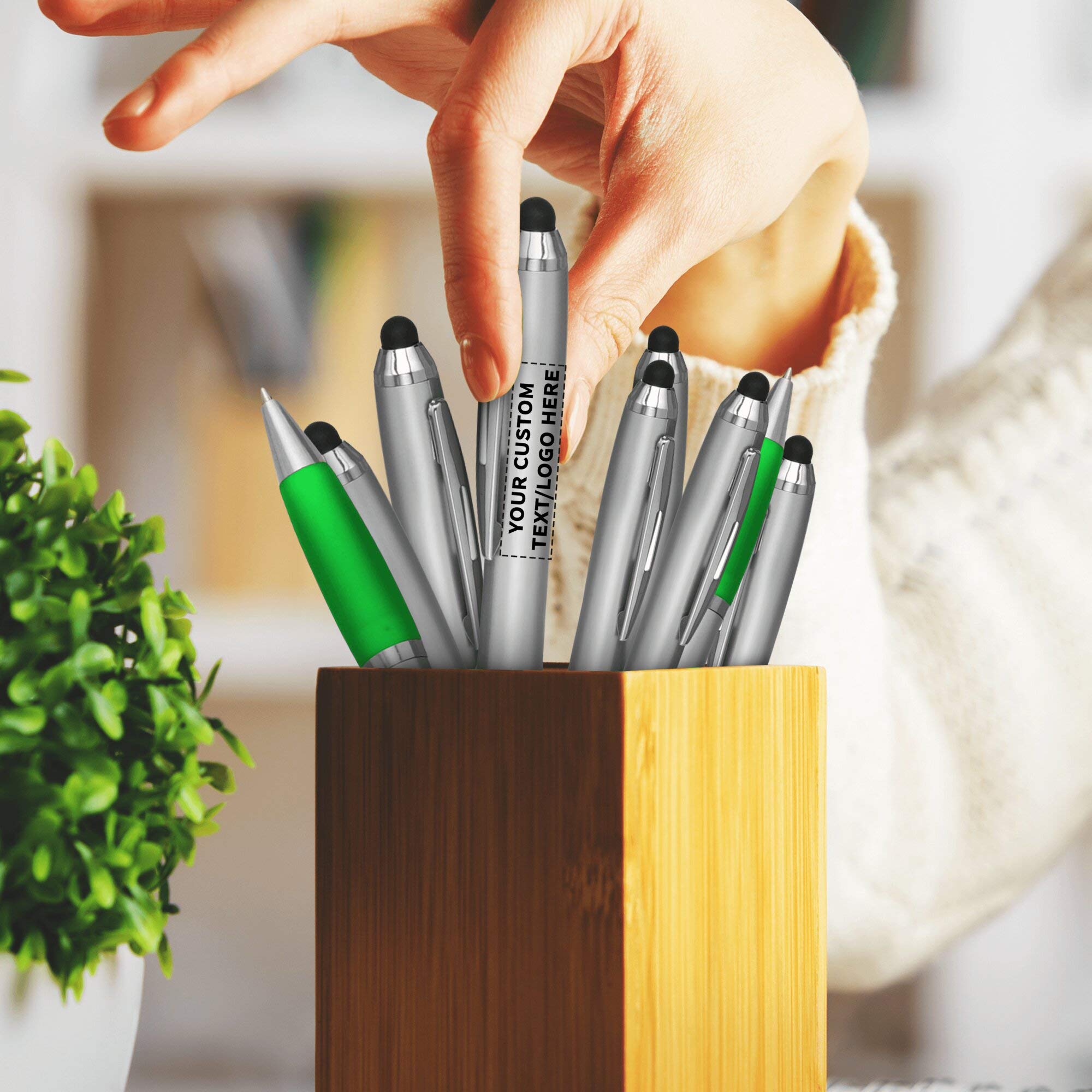 100-Pack Custom Stylus Ballpoint Pens with Black Ink - Bulk Personalized Promotional Pens for Office, School, Business, Tradeshows & Events - Perfect for Branding, Giveaways and Everyday Writing (Green)