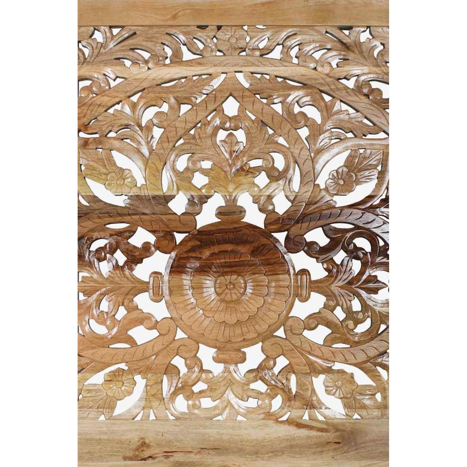 Hand Carved Solid Wood Indian Bed Frame - Queen Size, Natural Finish | Perfect for Master Bedroom, Guest Room & Boho Chic Home Decor