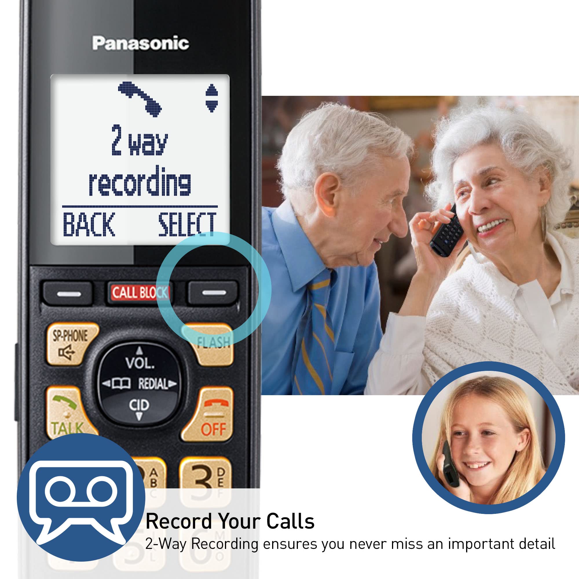 Panasonic KX-TGF944B 4-Handset Cordless Phone System with Call Block, Scam Alert, 2-Way Recording & Answering Machine - Black | Ideal for Home & Small Business Use