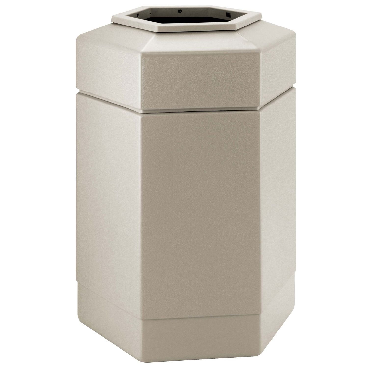 Commercial Hexagon Trash Can 30 Gallon - Heavy Duty Beige Waste Bin for Office, Restaurant & Kitchen - Durable Plastic Garbage Can with Lid for Indoor/Outdoor Use