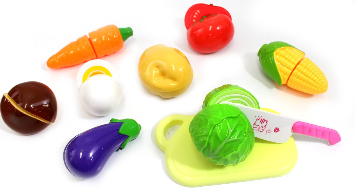 PowerTRC 18-Piece Pretend Play Kitchen Set - 10 Realistic Toy Fruits & Vegetables for Kids | Educational Cutting Play Food for Toddlers & Babies | Perfect Birthday Gift for Boys & Girls (Great for Imaginative Play, Cooking Practice & Early Learning)