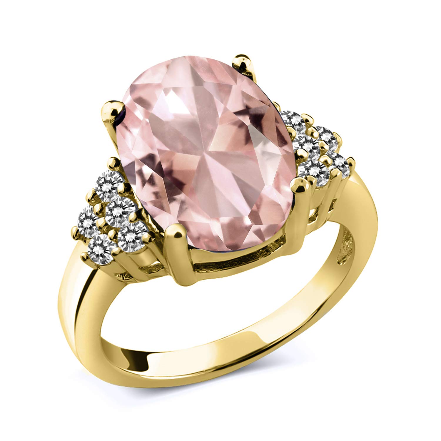 5.06 Ct Peach Morganite & White Diamond Ring - 18K Yellow Gold Plated Sterling Silver - Elegant Bridal, Engagement & Anniversary Jewelry Gift for Women