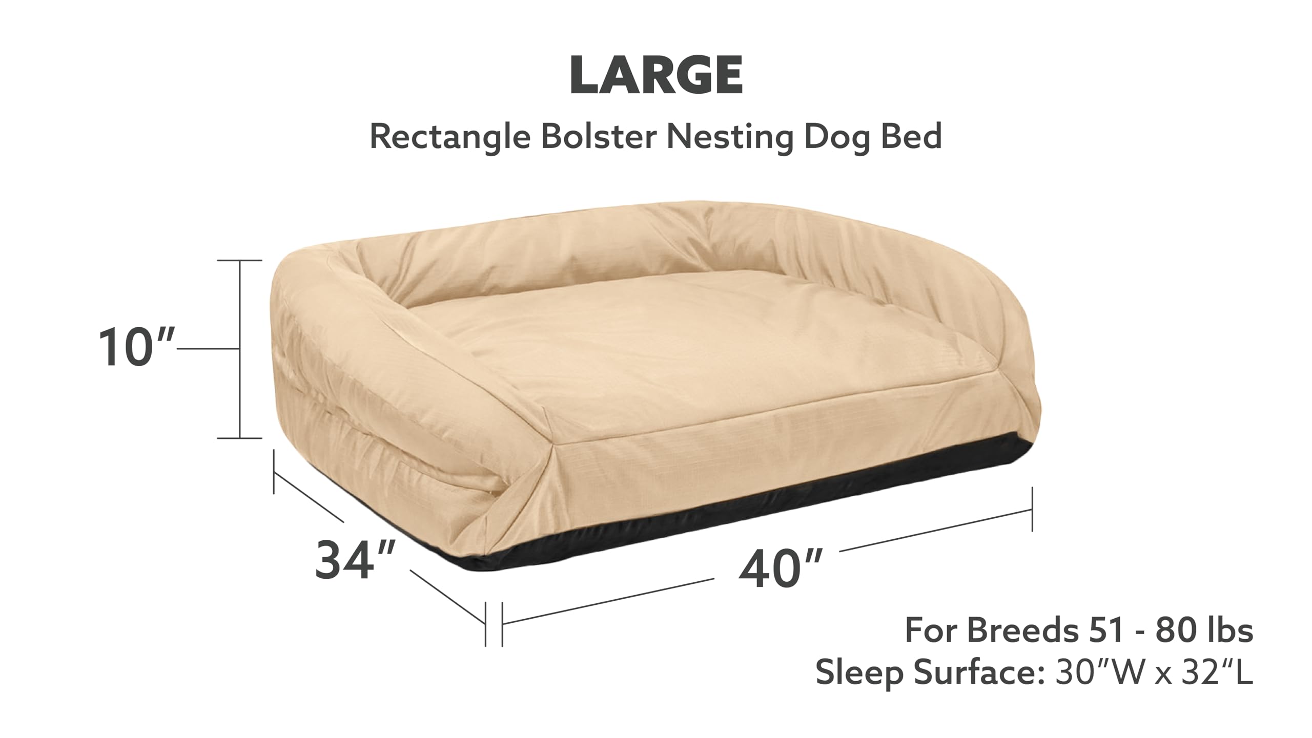 K9 Ballistics Large Tough Bolster Nesting Pillow Dog Bed - 40