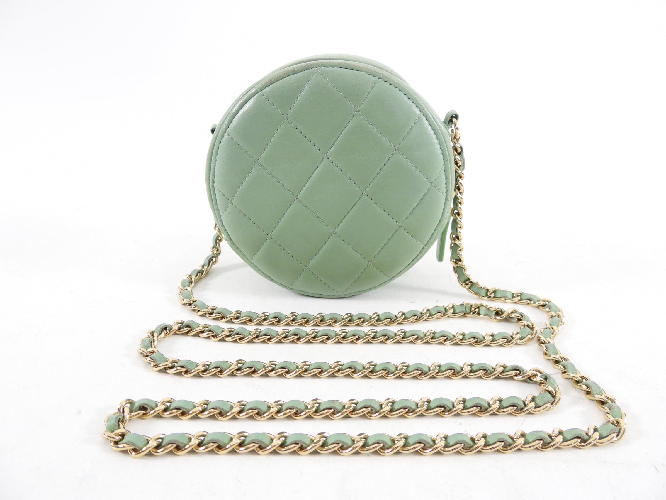 Chanel Mint Green Quilted Leather CC Strass Mini Round Clutch Bag for Women | Luxury Designer Evening Bag for Parties, Weddings & Special Occasions