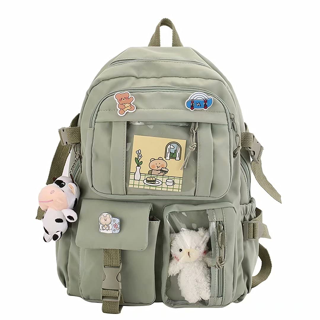 Gaorgas Kawaii Backpack - Cute Waterproof Nylon School Bookbag for Girls Teens Women | Lightweight Laptop Backpack for Students, Travel, Work & Daily Use | Durable Casual Daypack Rucksack in Green