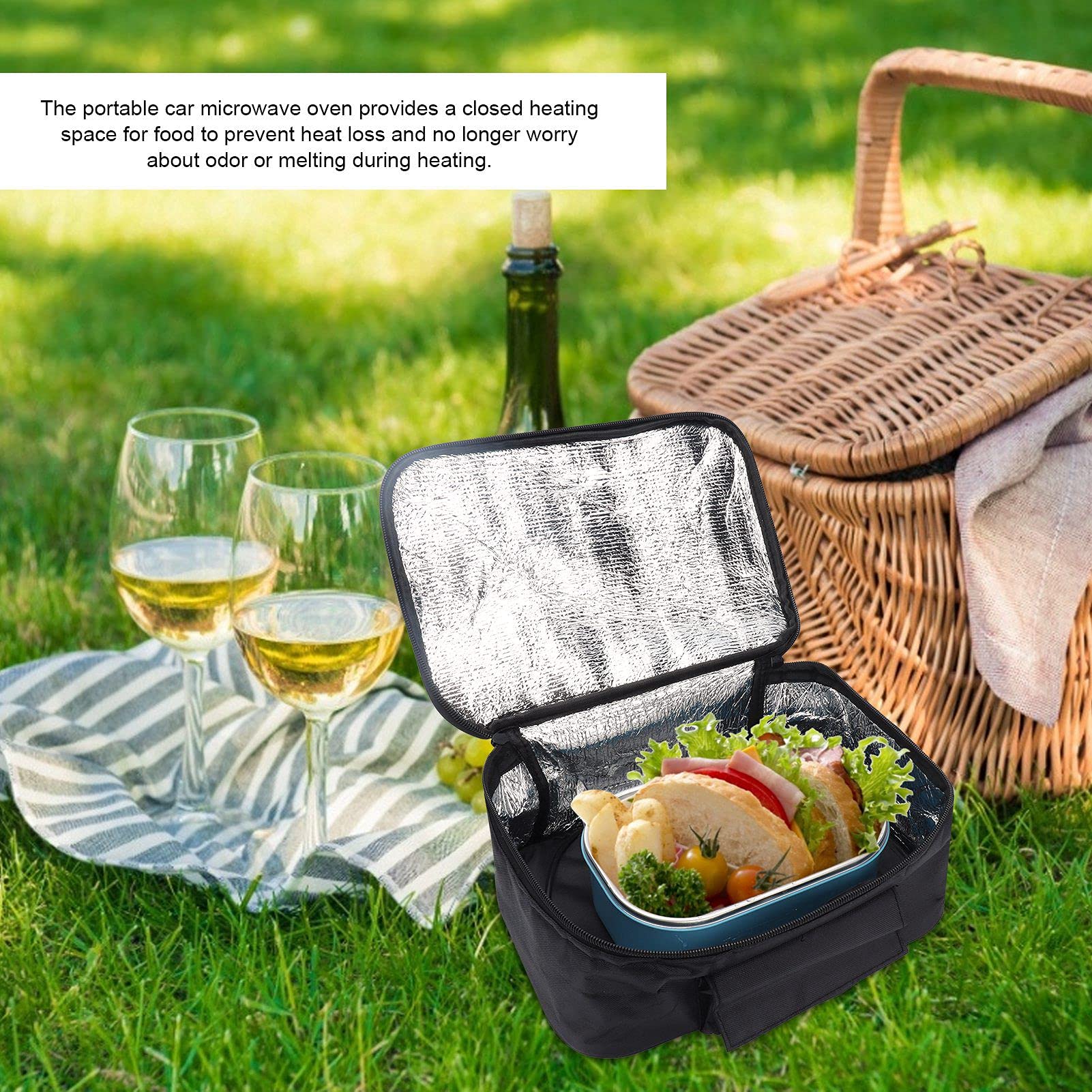 12V Portable Electric Car Oven - Mini Food Warmer & Heated Lunch Box for Reheating Meals & Cooking on the Go - Perfect for Road Trips, Camping, Picnics & Family Gatherings