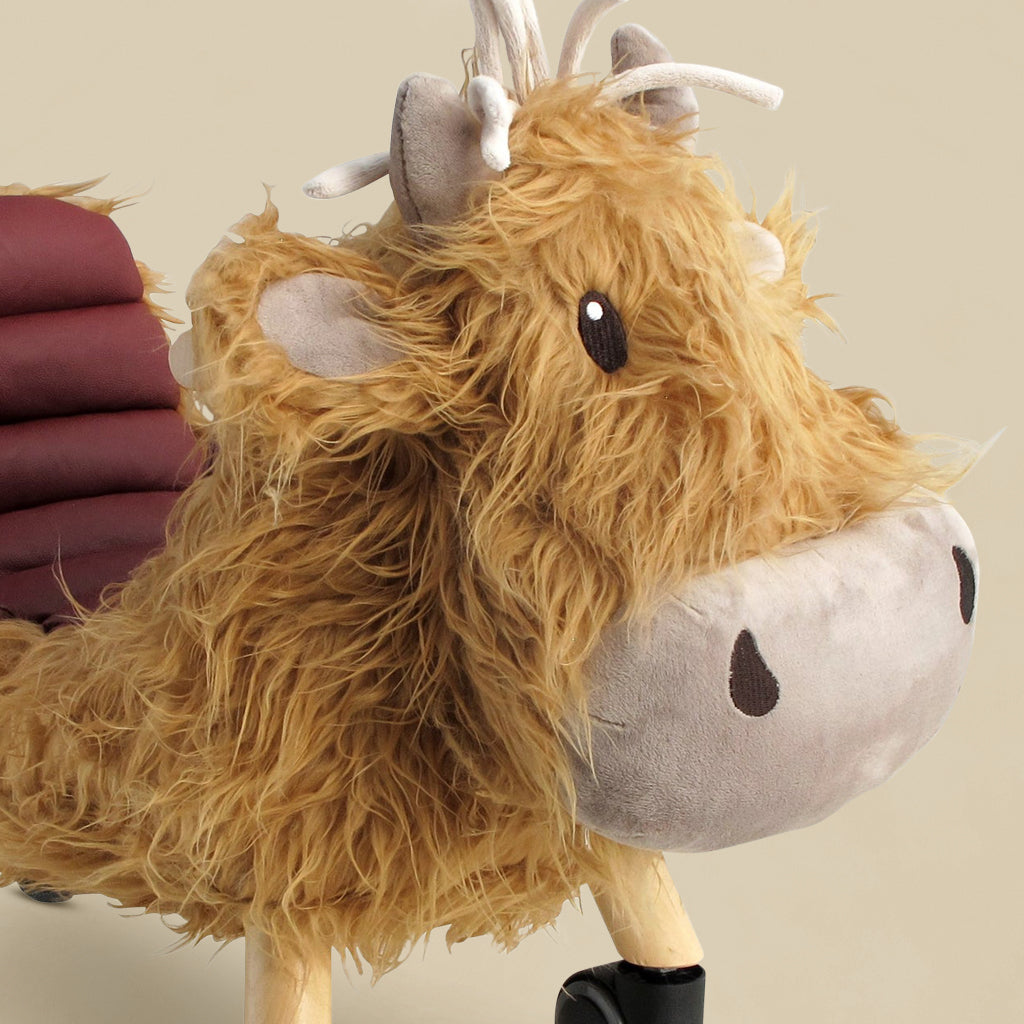 Hubert Highland Cow Ride-On Toy for Kids - Soft Plush Rocking Animal with Safety Seat - Perfect for Indoor Play, Nursery Decor & Toddler Birthday Gifts