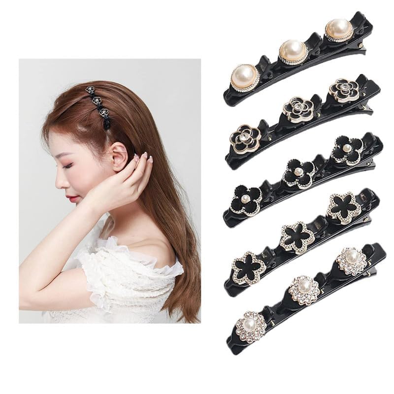 BIRZAR 12 Pack Pearl Hair Clips for Women & Girls - Braided Butterfly Duckbill Hairpins with 3 Small Clips - Fashion Hair Accessories for Styling, Parties, Weddings & Everyday Use