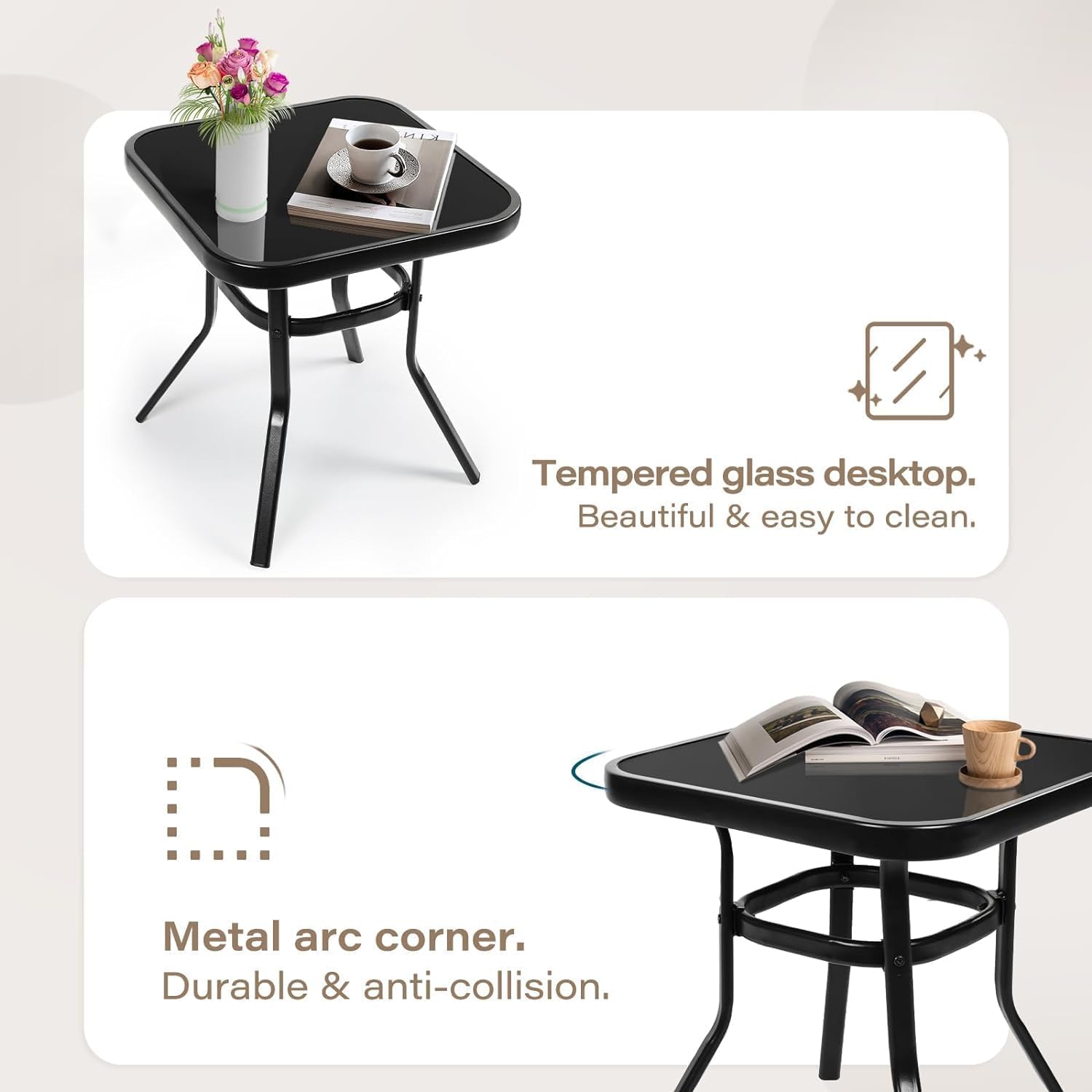 SUNCROWN 3-Piece Outdoor Rocking Chair Patio Set - Black Steel Bistro Furniture with Thickened Cushions & Glass-Top Coffee Table (Red) - Perfect for Garden, Porch, Backyard Relaxation and Outdoor Entertaining