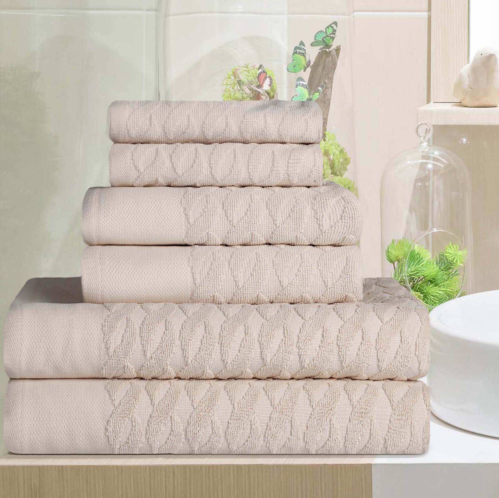 Premium 6-Piece Turkish Cotton Jacquard Herringbone Bath Towel Set - Ultra Absorbent & Soft - Perfect for Spa, Bathroom & Luxury Home Decor