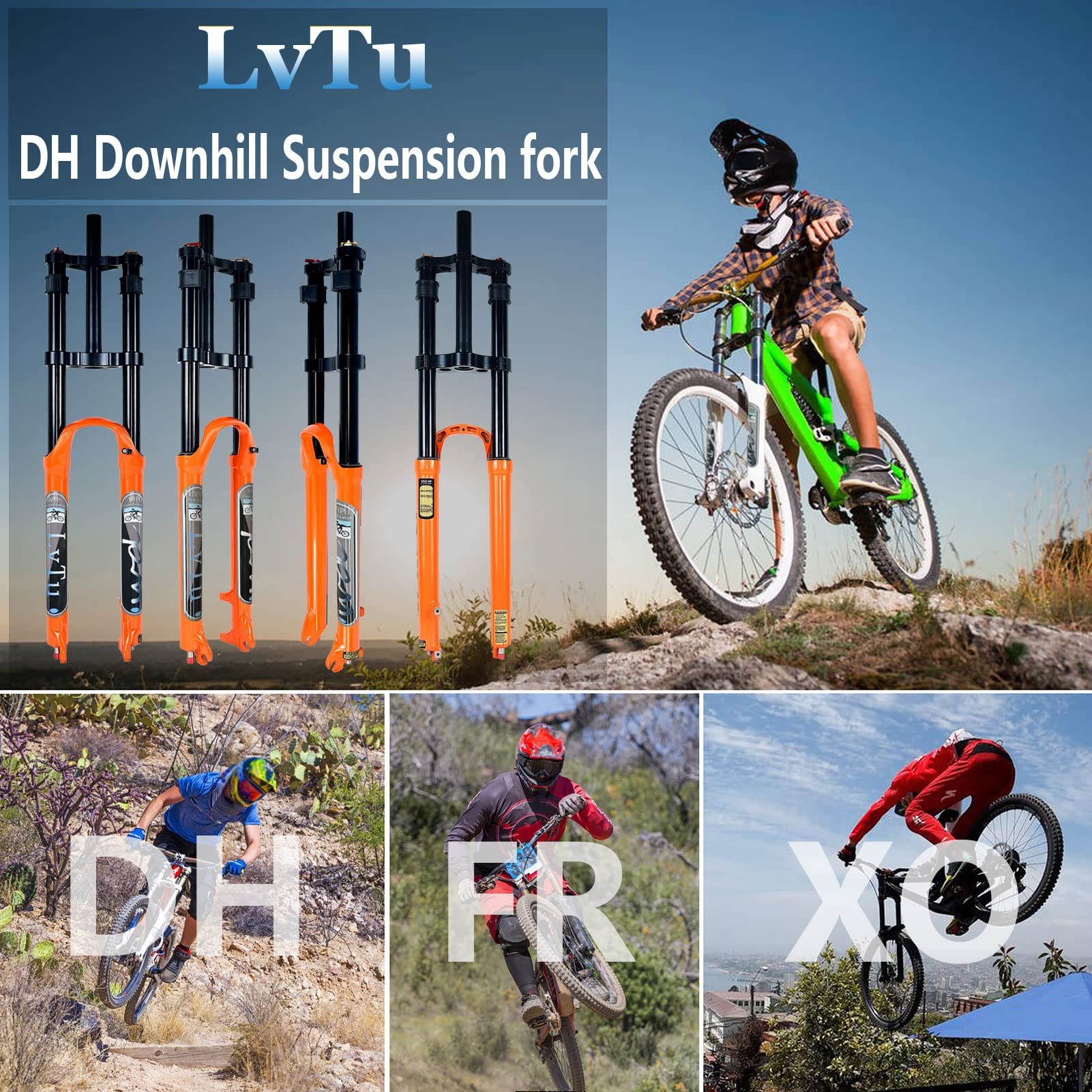 **26/27.5/29 Inch Bike Front Fork - 180mm Travel Air DH Downhill Suspension Forks with Straight Tube, Shock Absorber & Rebound Adjust (Orange, 29 in) - Perfect for Mountain Biking, Trail Riding & Downhill Racing**