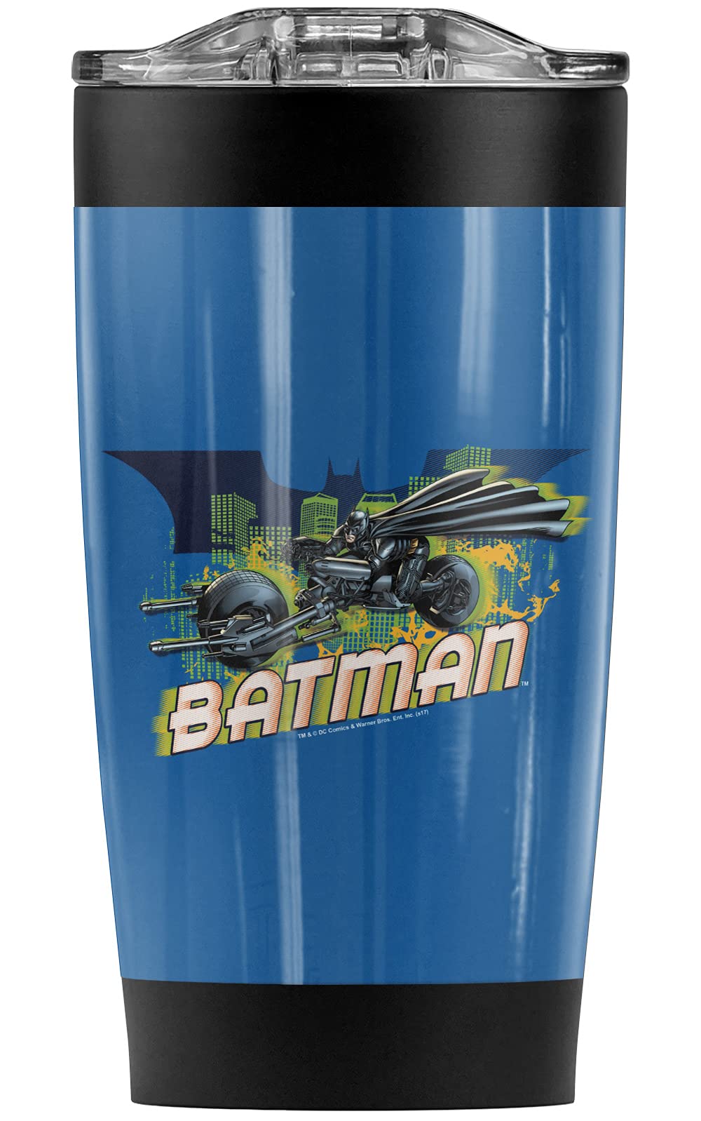 Batman Dark Knight Rises Wheels On Fire 20oz Stainless Steel Tumbler - Vacuum Insulated Coffee Travel Mug with Leakproof Sliding Lid | Keeps Hot & Cold Beverages for Hours | Perfect for Office, Gym, Camping & Car Commutes