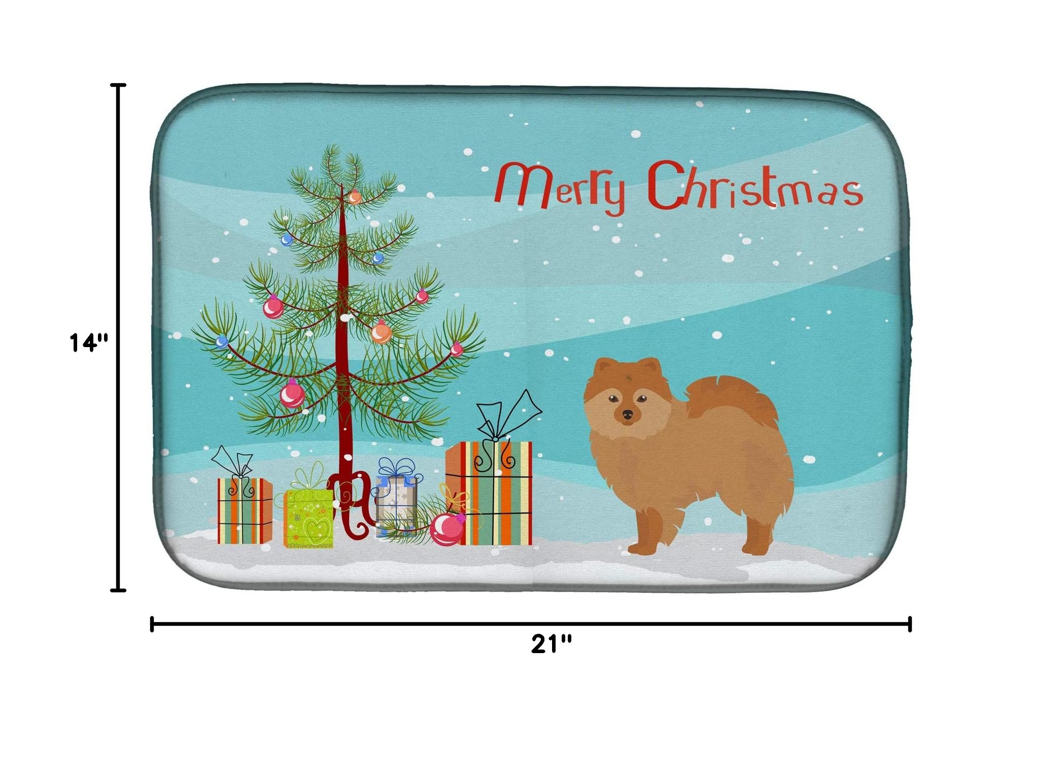 German Spitz Christmas Dish Drying Mat - Absorbent Kitchen Counter Pad for Holiday Decor & Dishes
